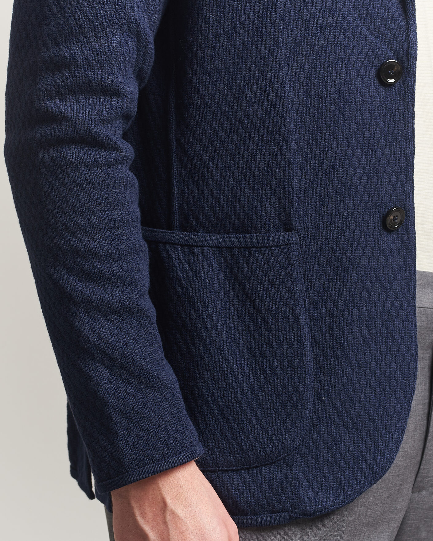Lardini Knitted Structure Cotton Blazer Navy at CareOfCarl.com