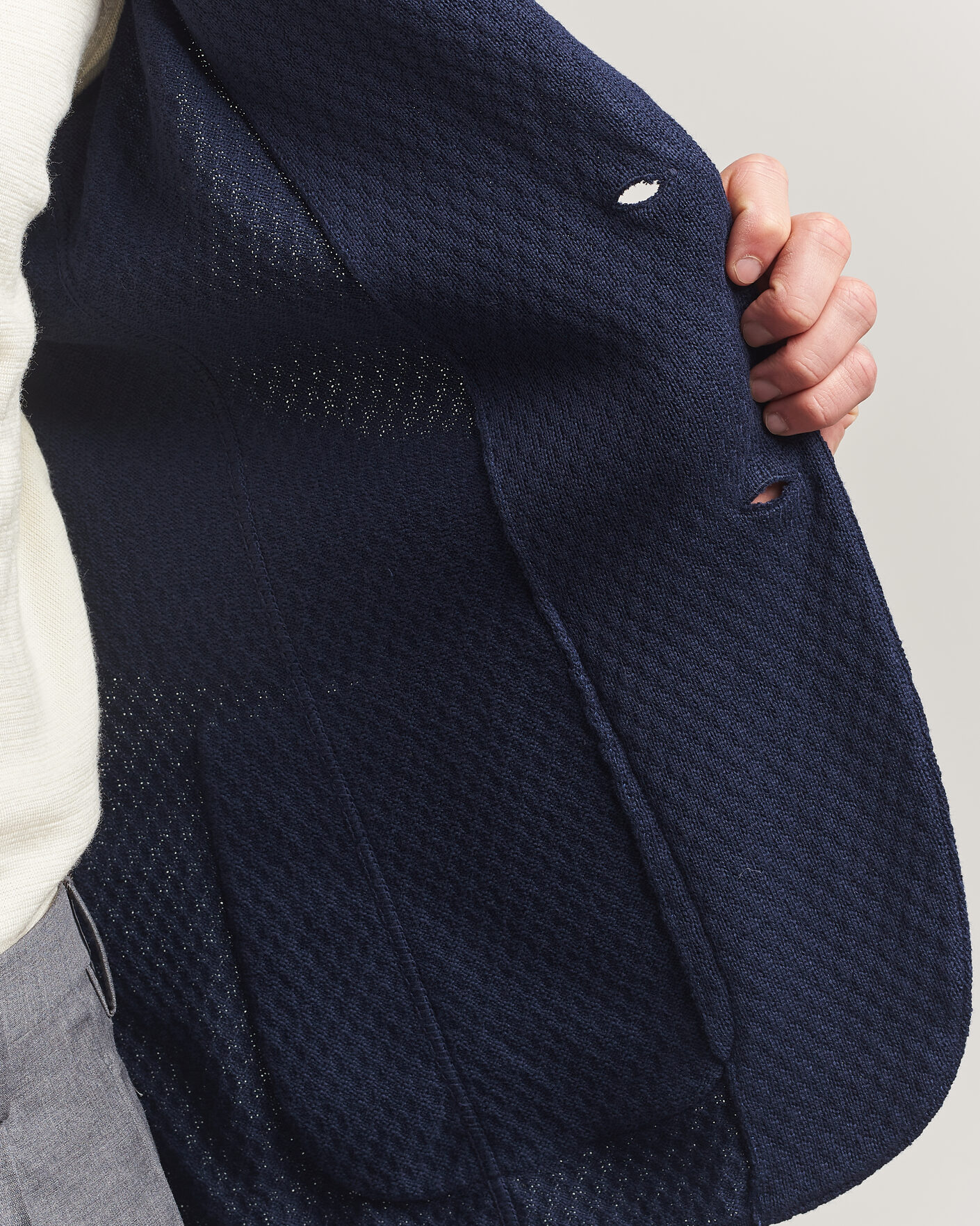 Lardini Knitted Structure Cotton Blazer Navy at CareOfCarl.com