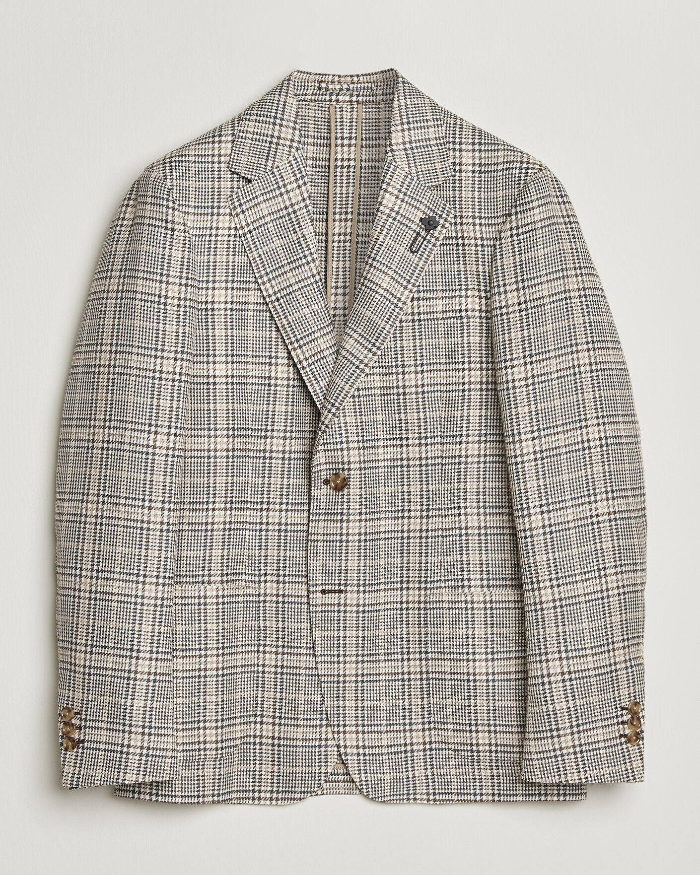 Men | Blazers | Lardini | Multi Check Cotton/Linen Blazer Beige