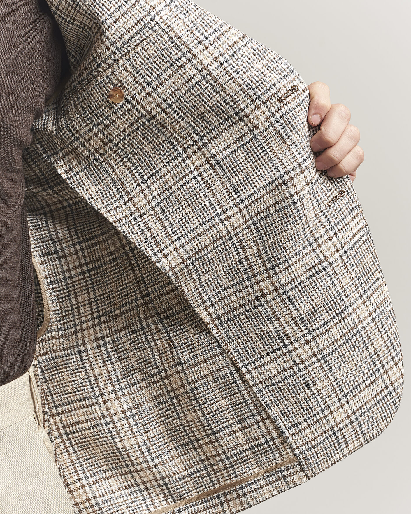 Men | Blazers | Lardini | Multi Check Cotton/Linen Blazer Beige