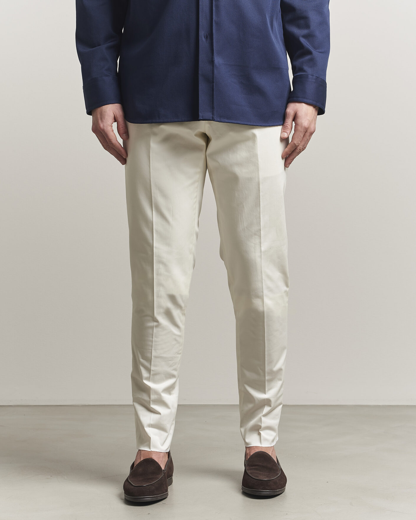 Men | Trousers | Lardini | Lyon Cotton Twill Stretch Trousers White