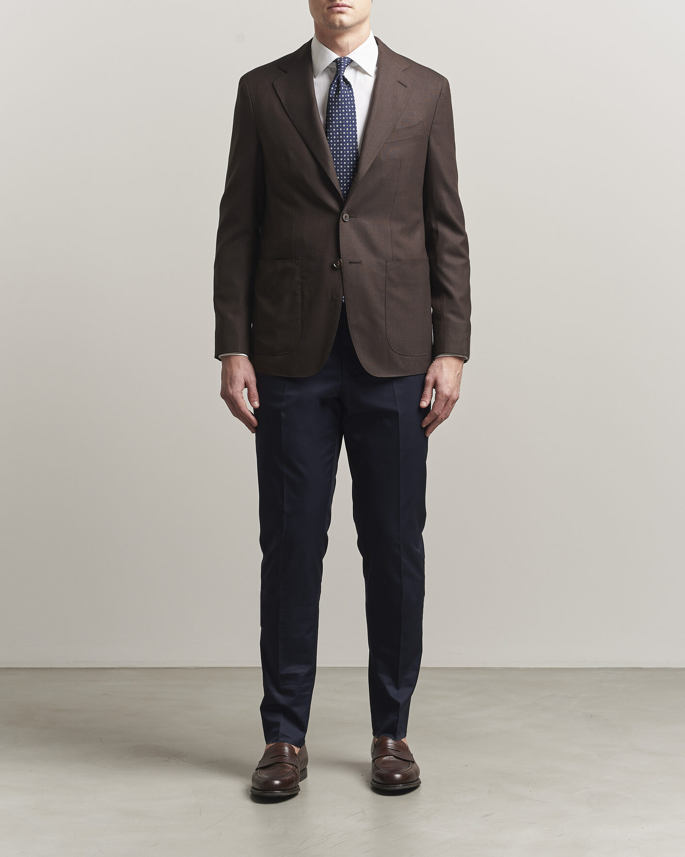 Men | Trousers | Lardini | Lyon Cotton Twill Stretch Trousers Navy