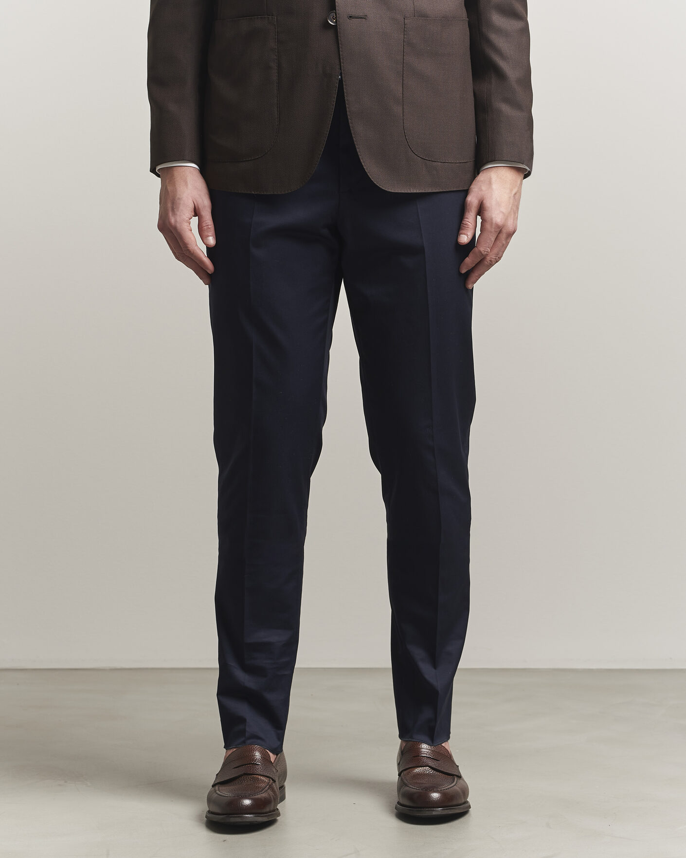 Men | Trousers | Lardini | Lyon Cotton Twill Stretch Trousers Navy
