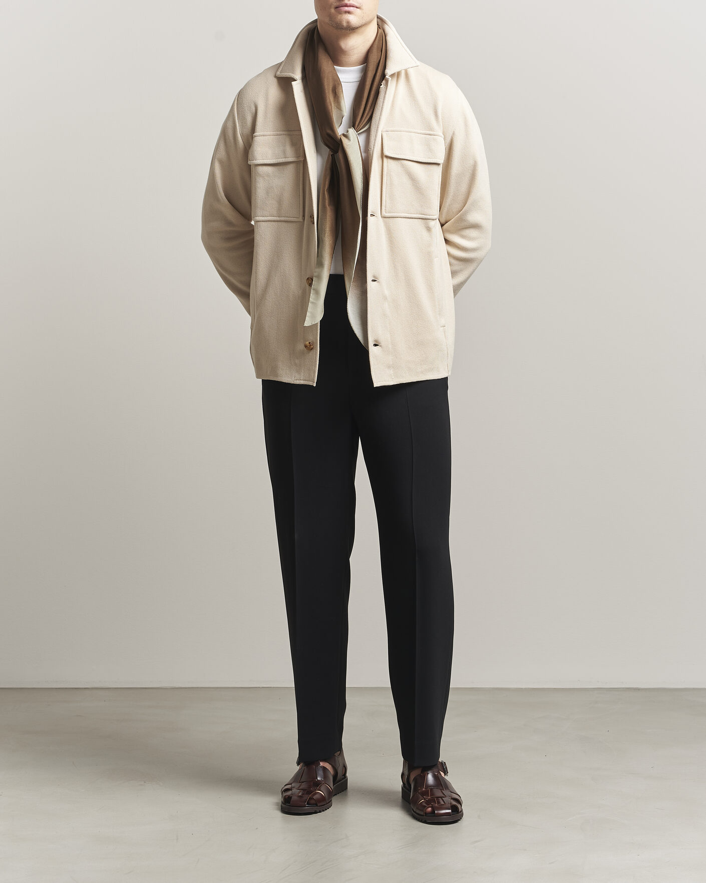 Men | Coats & Jackets | Lardini | Knitted Cotton Pocket Shirt Jacket Beige