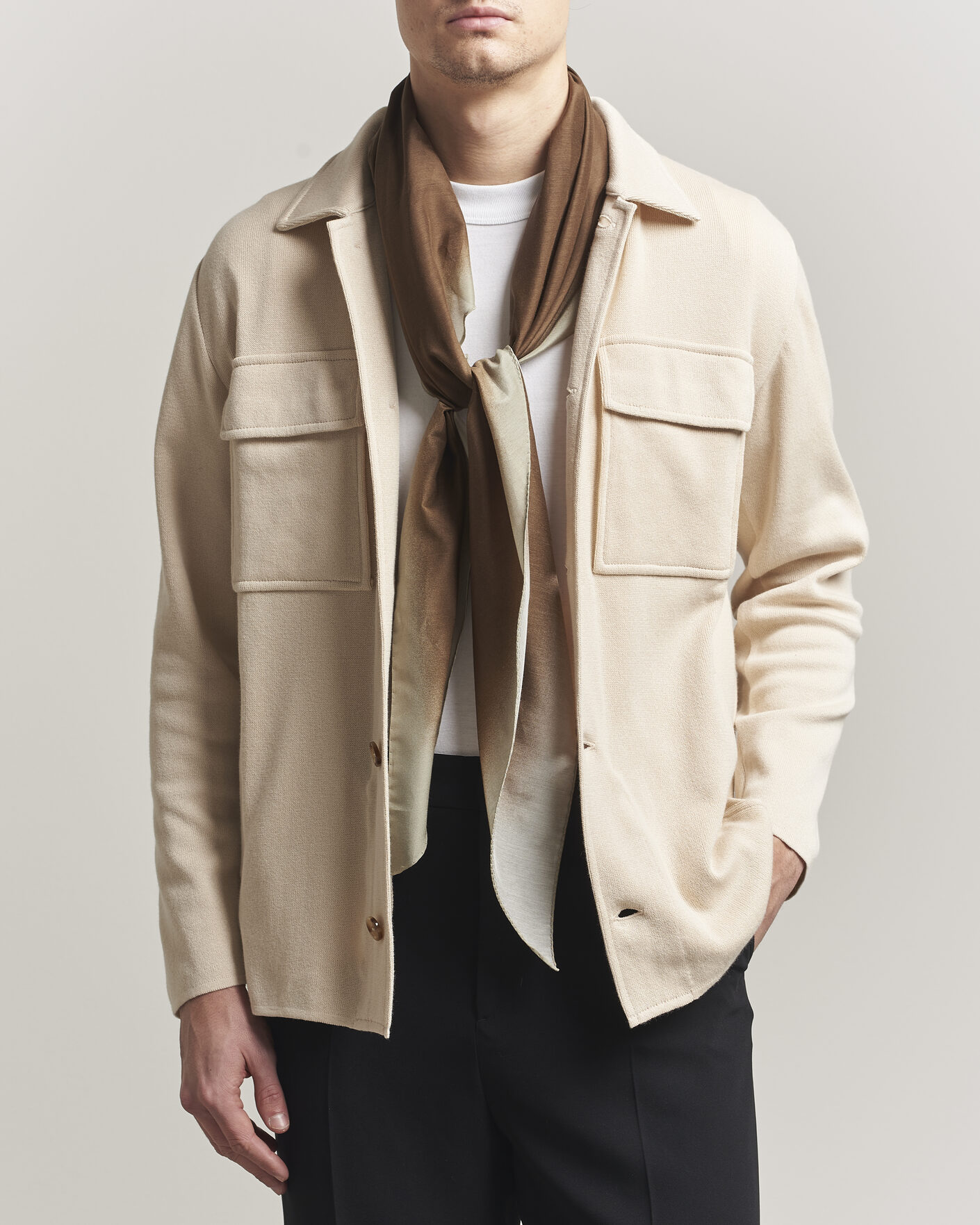 Men | Coats & Jackets | Lardini | Knitted Cotton Pocket Shirt Jacket Beige