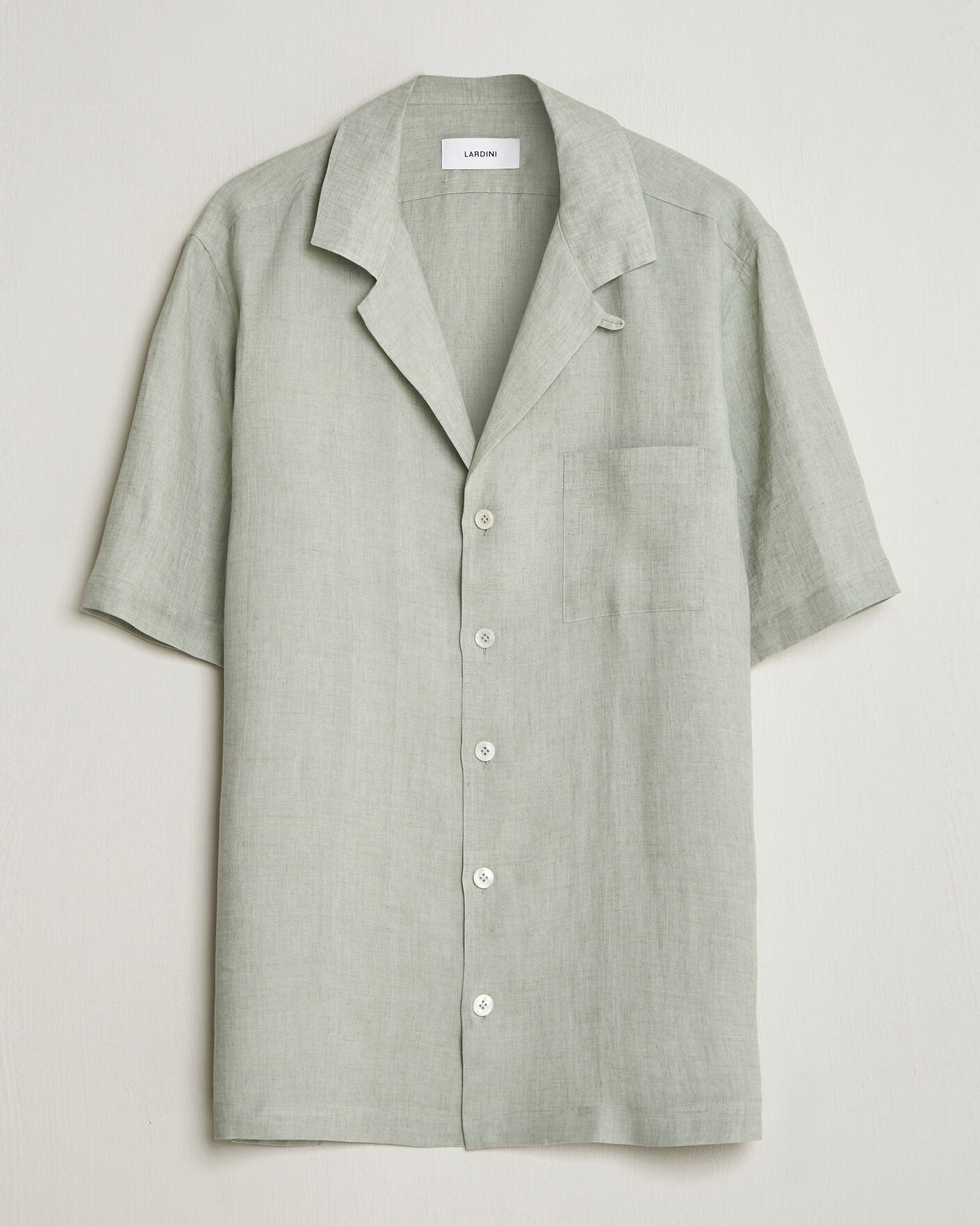Men | Shirts | Lardini | Klop Short Sleeve Linen Resort Shirt Light Green