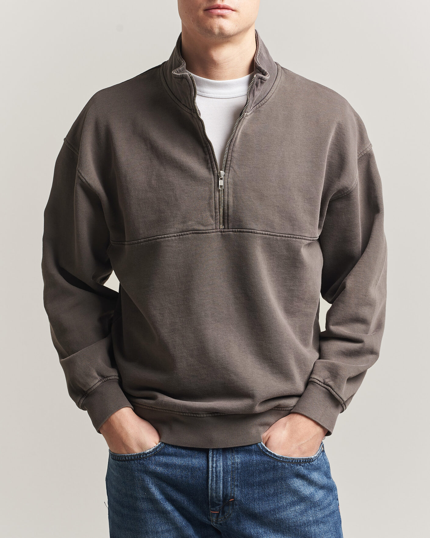 Men | Sweaters & Knitwear | Colorful Standard | Classic Organic Half-Zip Faded Mud