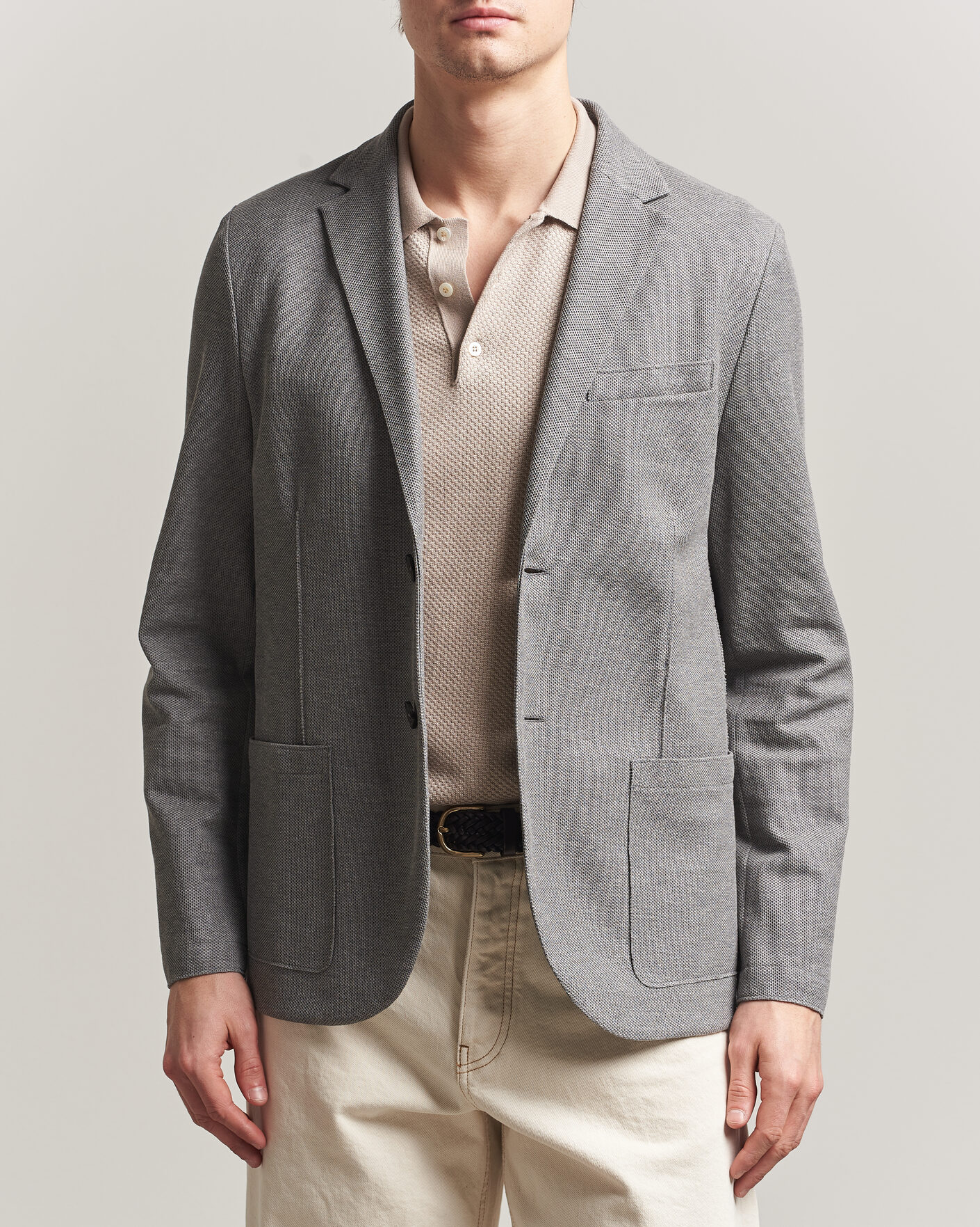 Men | Blazers | Harris Wharf London | Loro Piana Honey Comb Blazer Light Grey