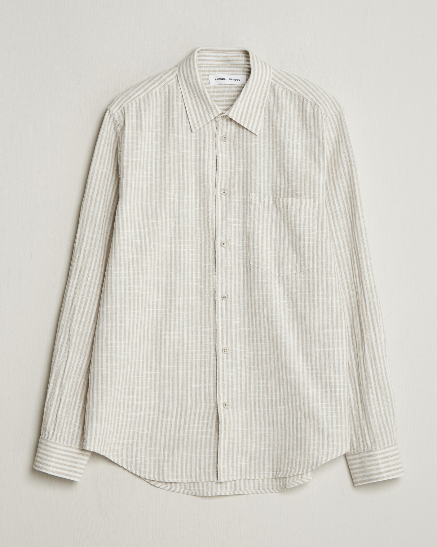 Men | Shirts | Samsøe Samsøe | Liam Cotton/Linen Striped Shirt Moonstruck
