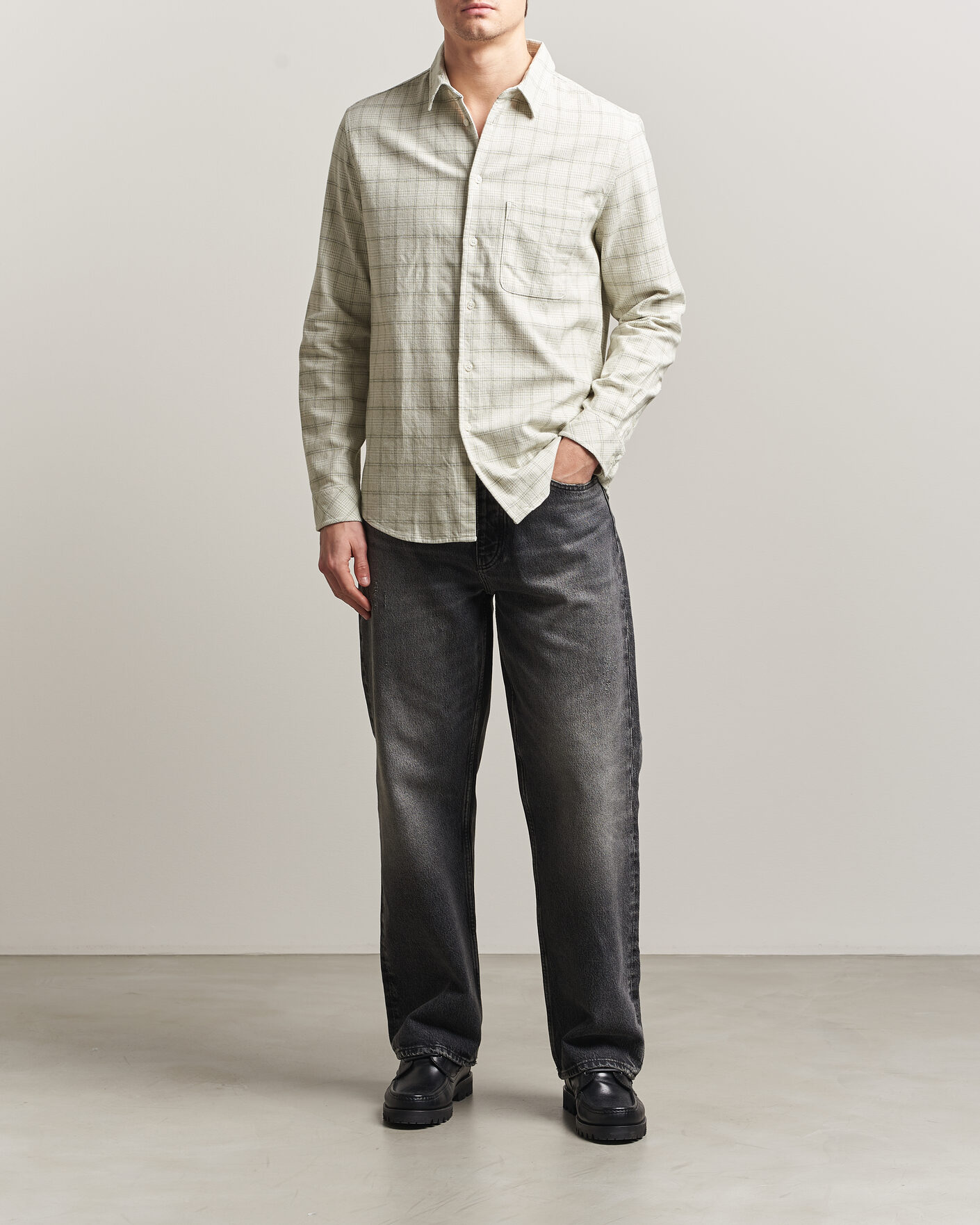 Men | Shirts | Samsøe Samsøe | Liam Checked Cotton Shirt Off White