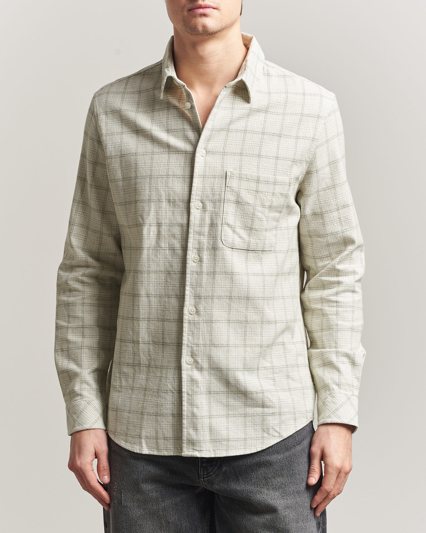 Men | Shirts | Samsøe Samsøe | Liam Checked Cotton Shirt Off White