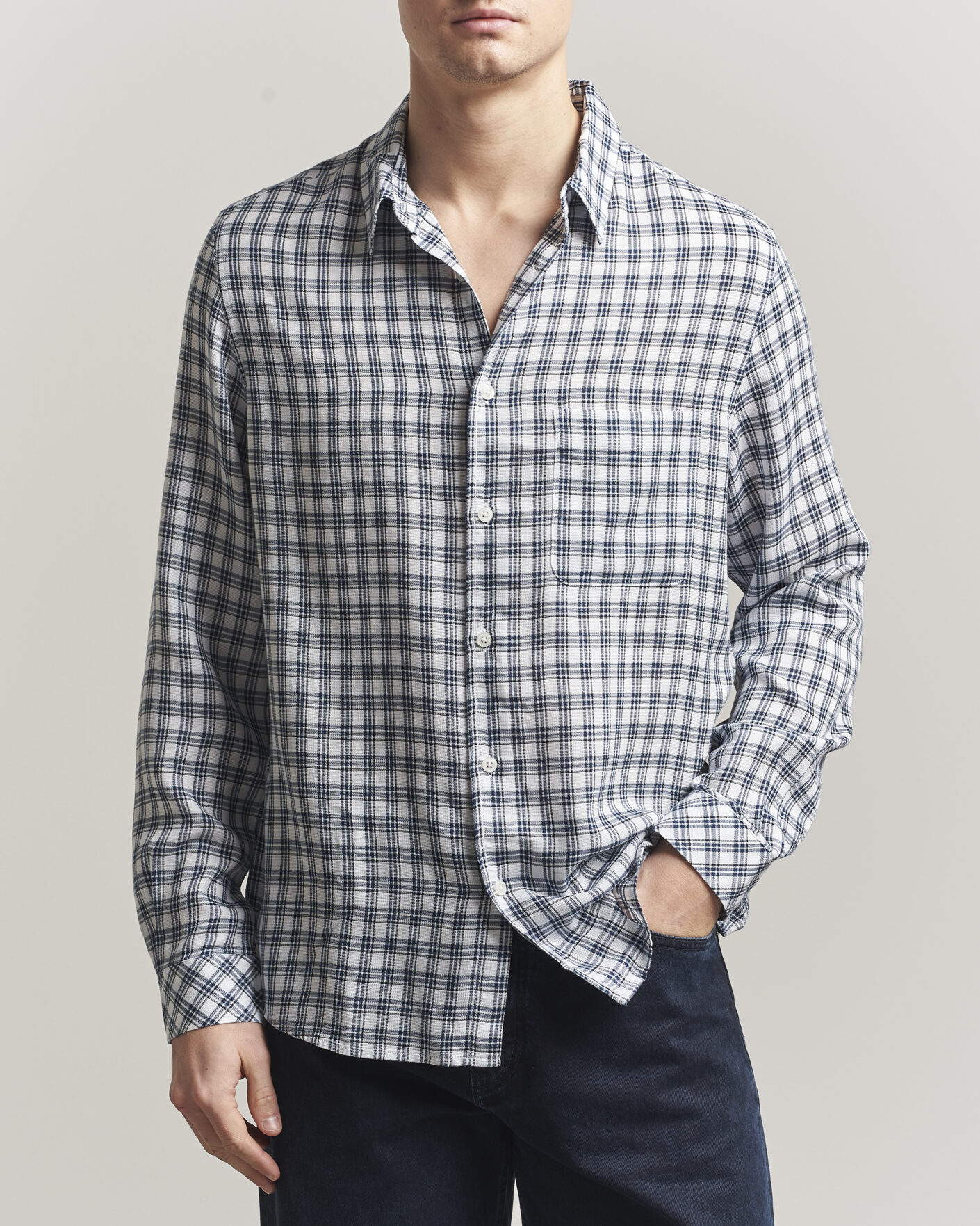 Men | Shirts | Samsøe Samsøe | Ryan Tencel Checked Shirt Blue