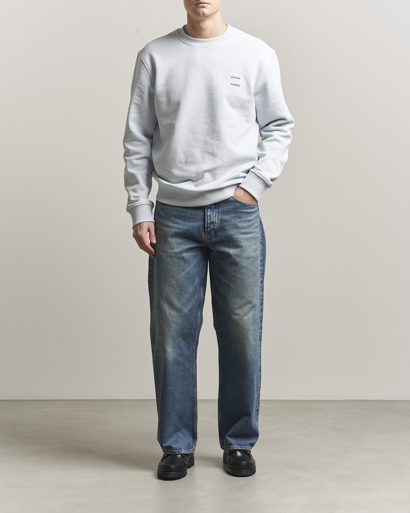 Men | Sweaters & Knitwear | Samsøe Samsøe | Joel Organic Cotton Sweatshirt Skywriting