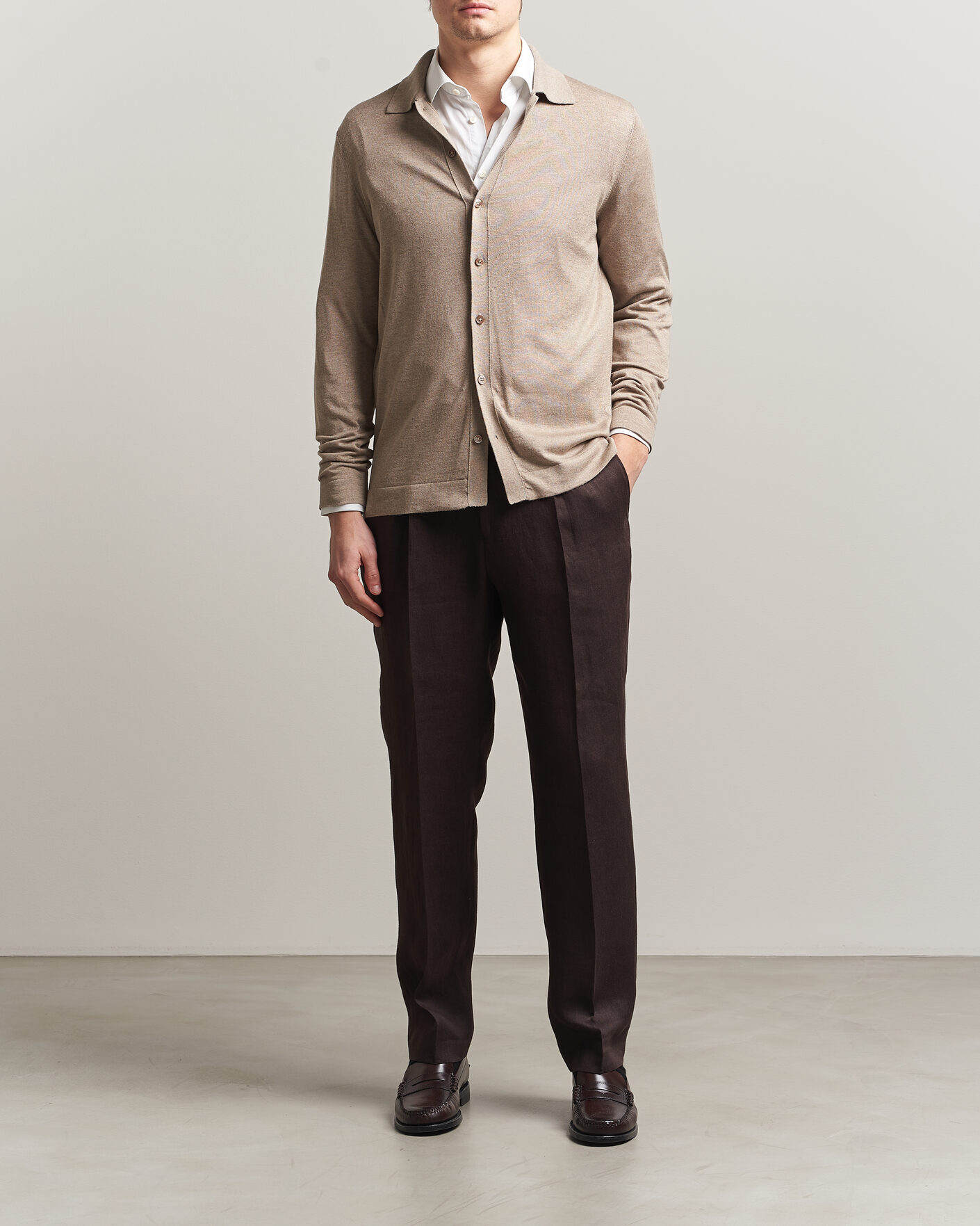 Men | Sweaters & Knitwear | Stenströms | Silk/Cashmere Cardigan Taupe