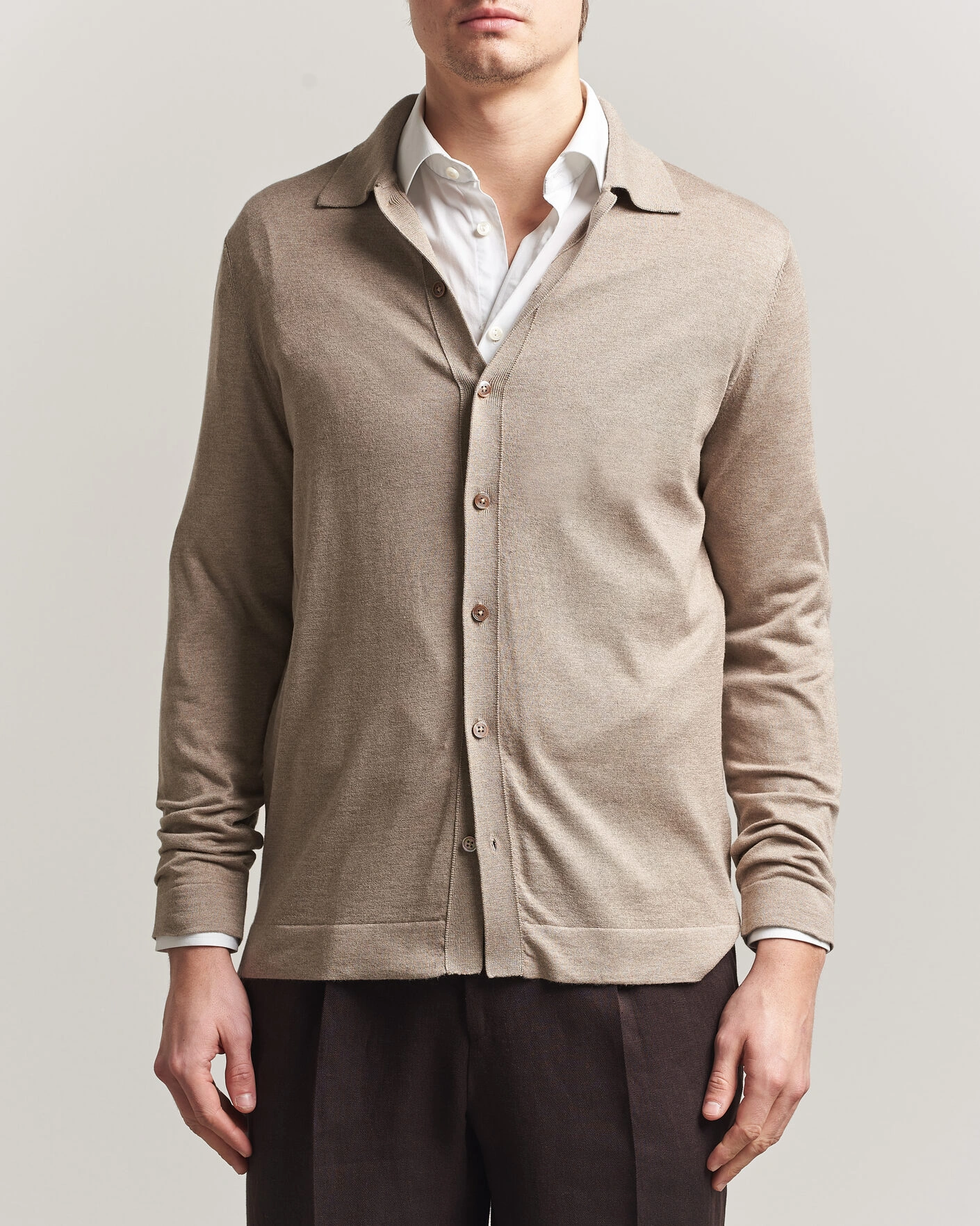 Men | Sweaters & Knitwear | Stenströms | Silk/Cashmere Cardigan Taupe