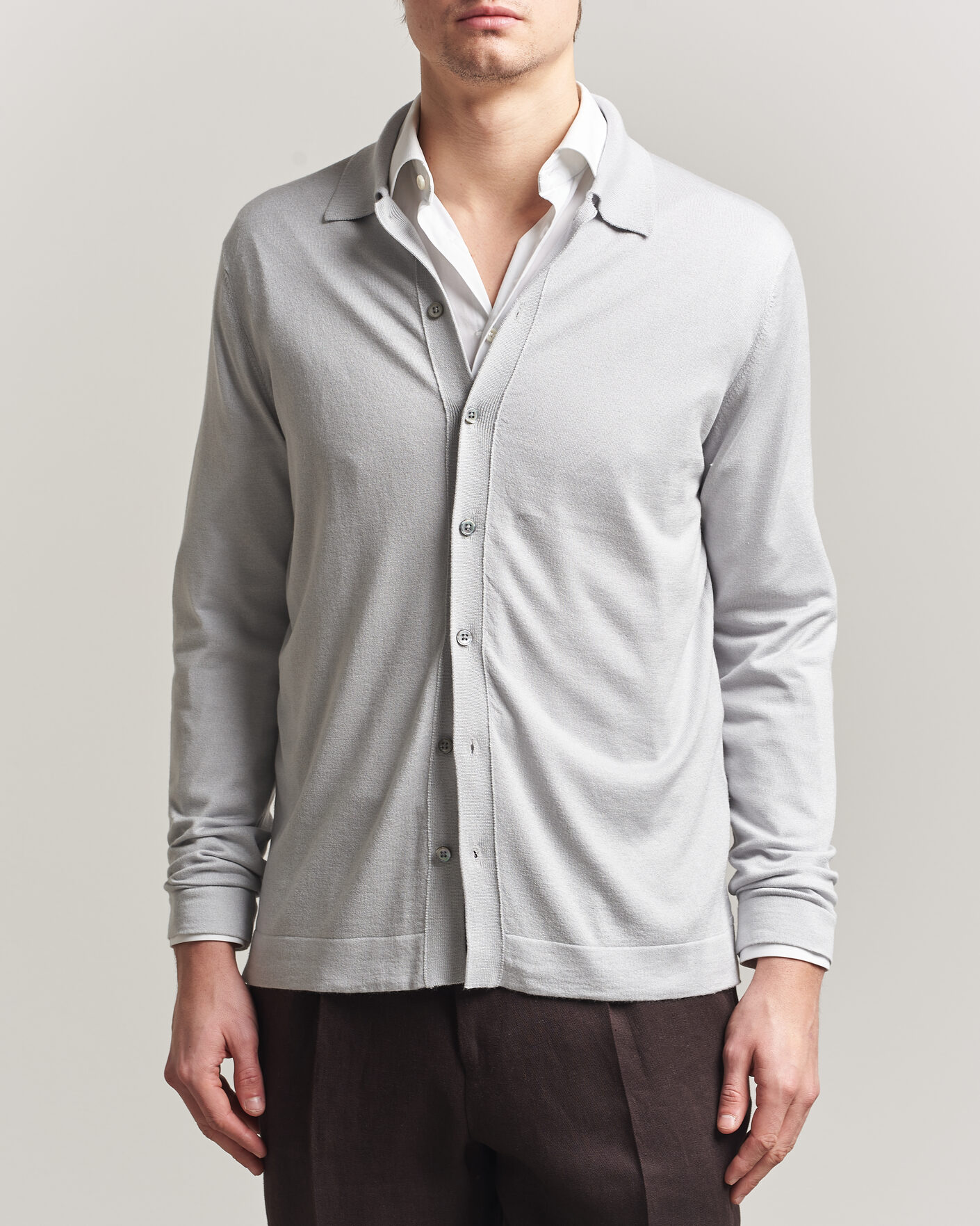 Men | Sweaters & Knitwear | Stenströms | Silk/Cashmere Cardigan Light Grey
