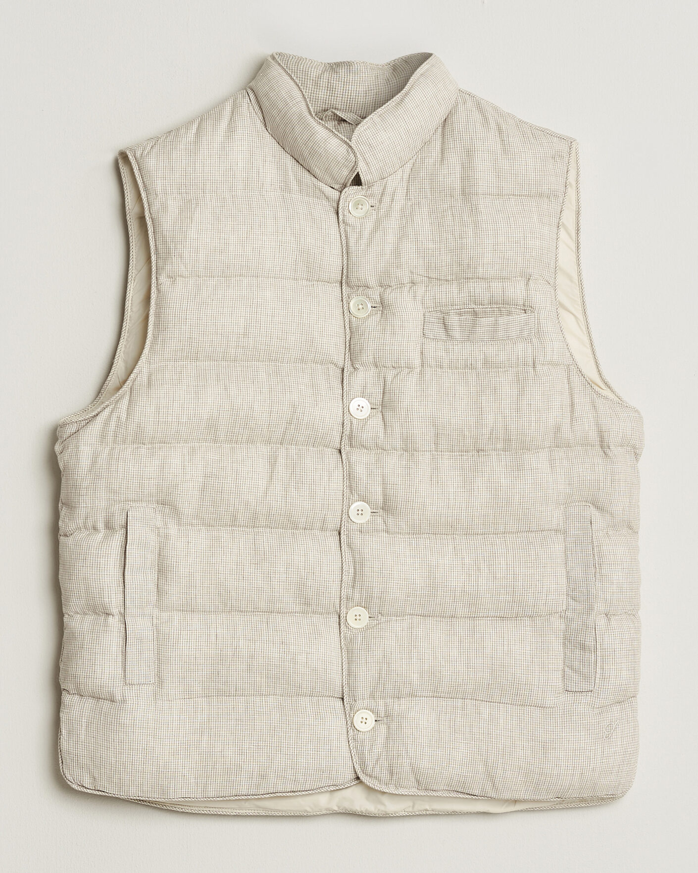 Men | Gilets | Stenströms | Padded Mini Houndstooth Linen Vest Beige
