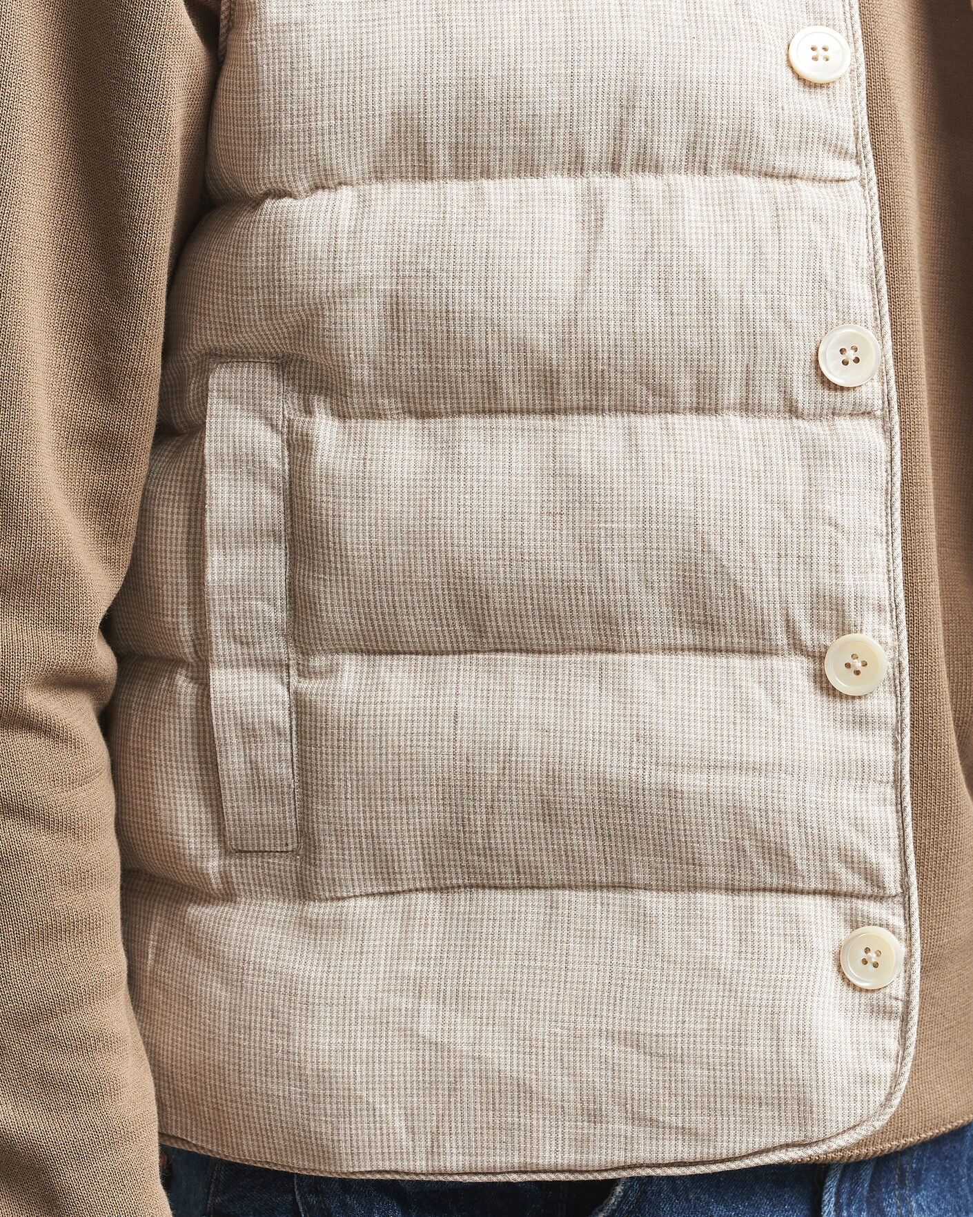 Men | Gilets | Stenströms | Padded Mini Houndstooth Linen Vest Beige
