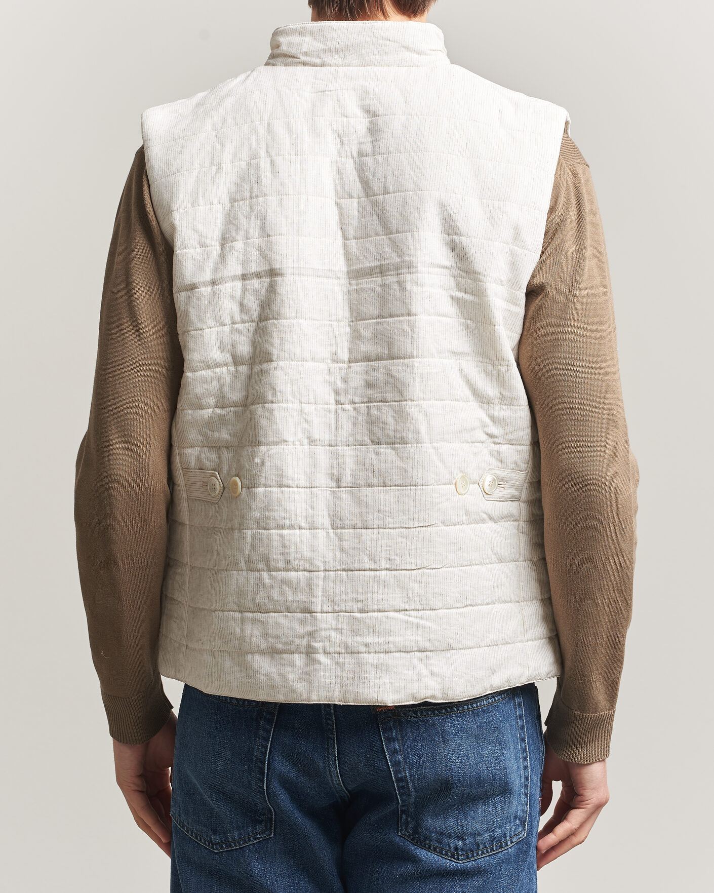 Men | Gilets | Stenströms | Mid Layer Pin Stripe Linen Vest Off White