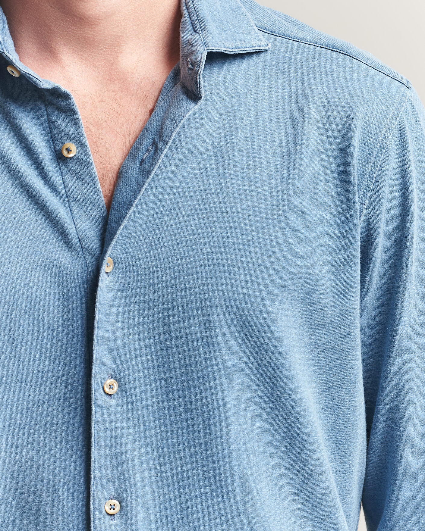 Men | Shirts | Stenströms | Jersey Denim Shirt Blue