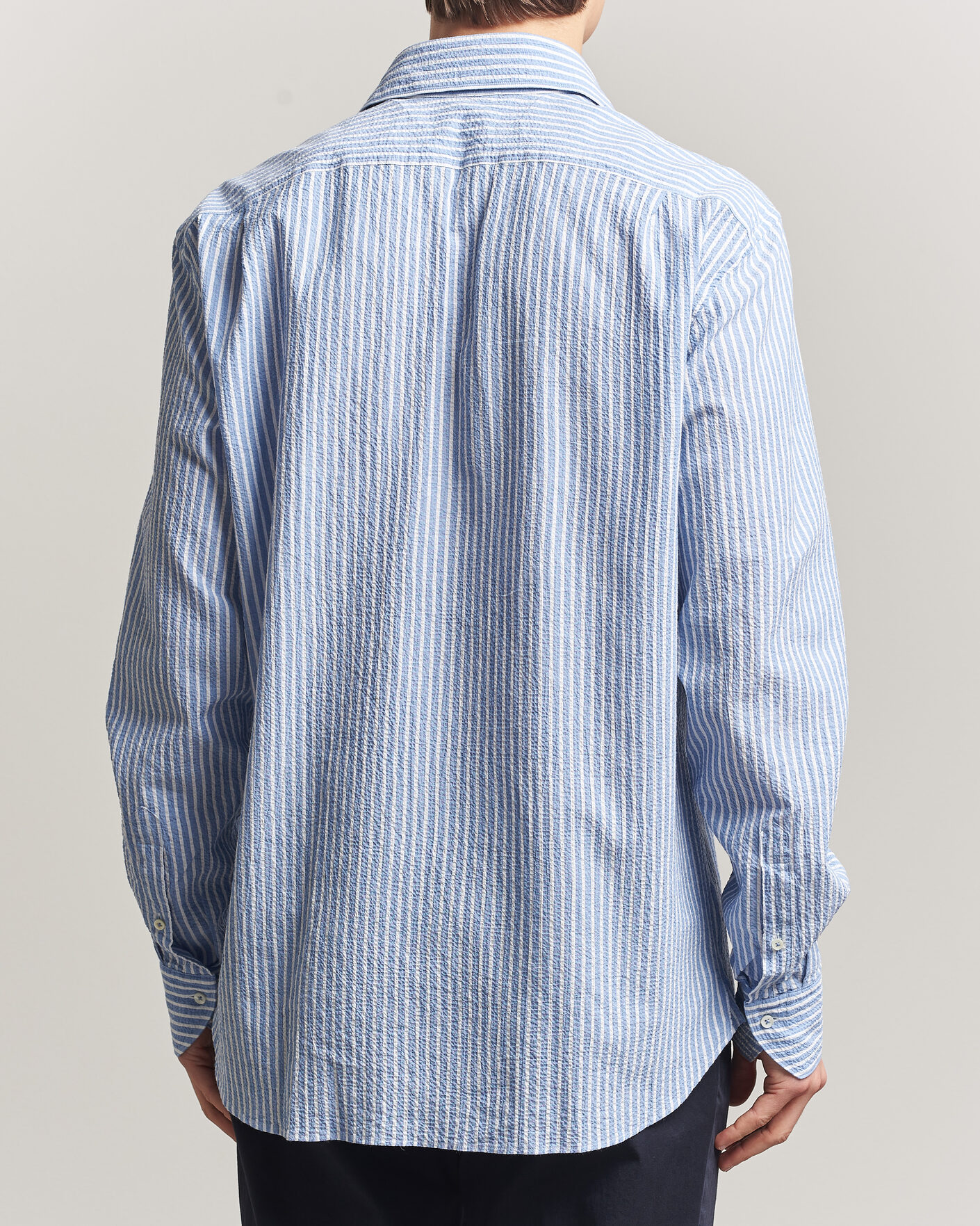 Men | Shirts | Stenströms | Regular Fit Striped Seersucker Shirt Blue