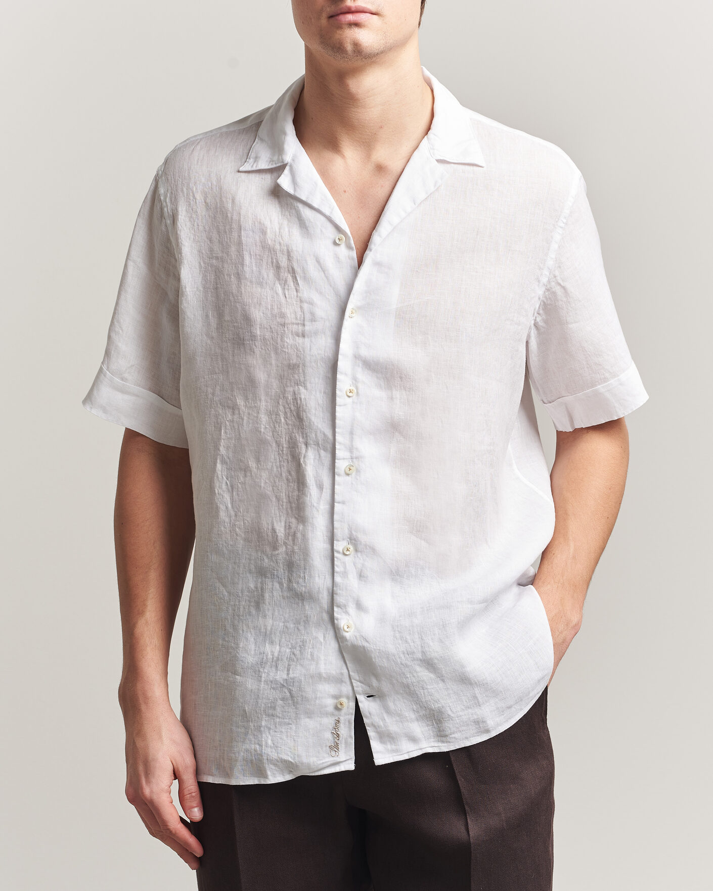 Men | Shirts | Stenströms | Short Sleeve Linen Shirt White
