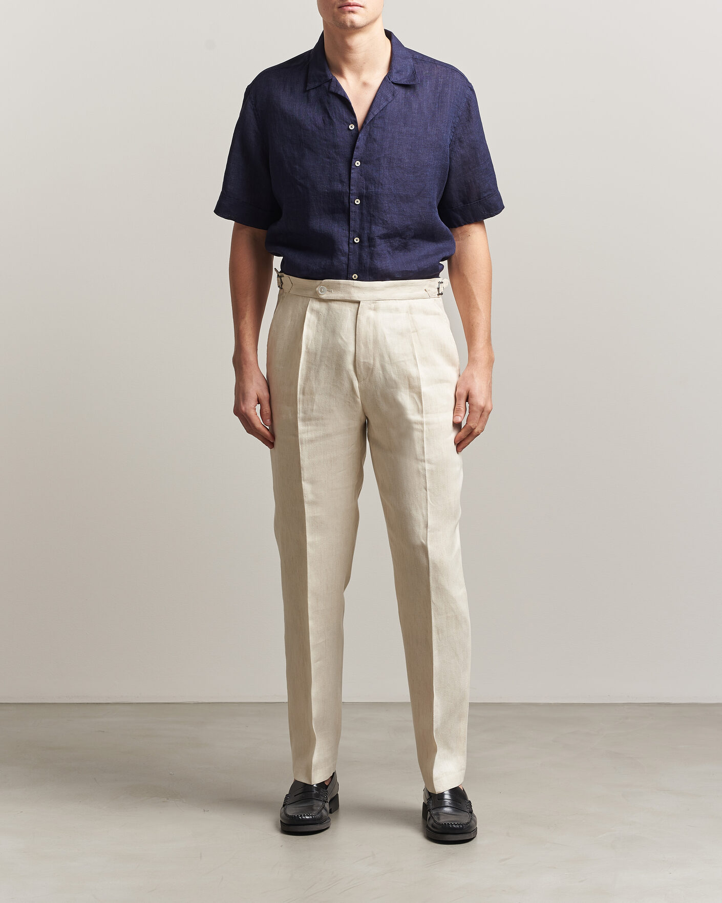 Men | Shirts | Stenströms | Short Sleeve Linen Shirt Navy
