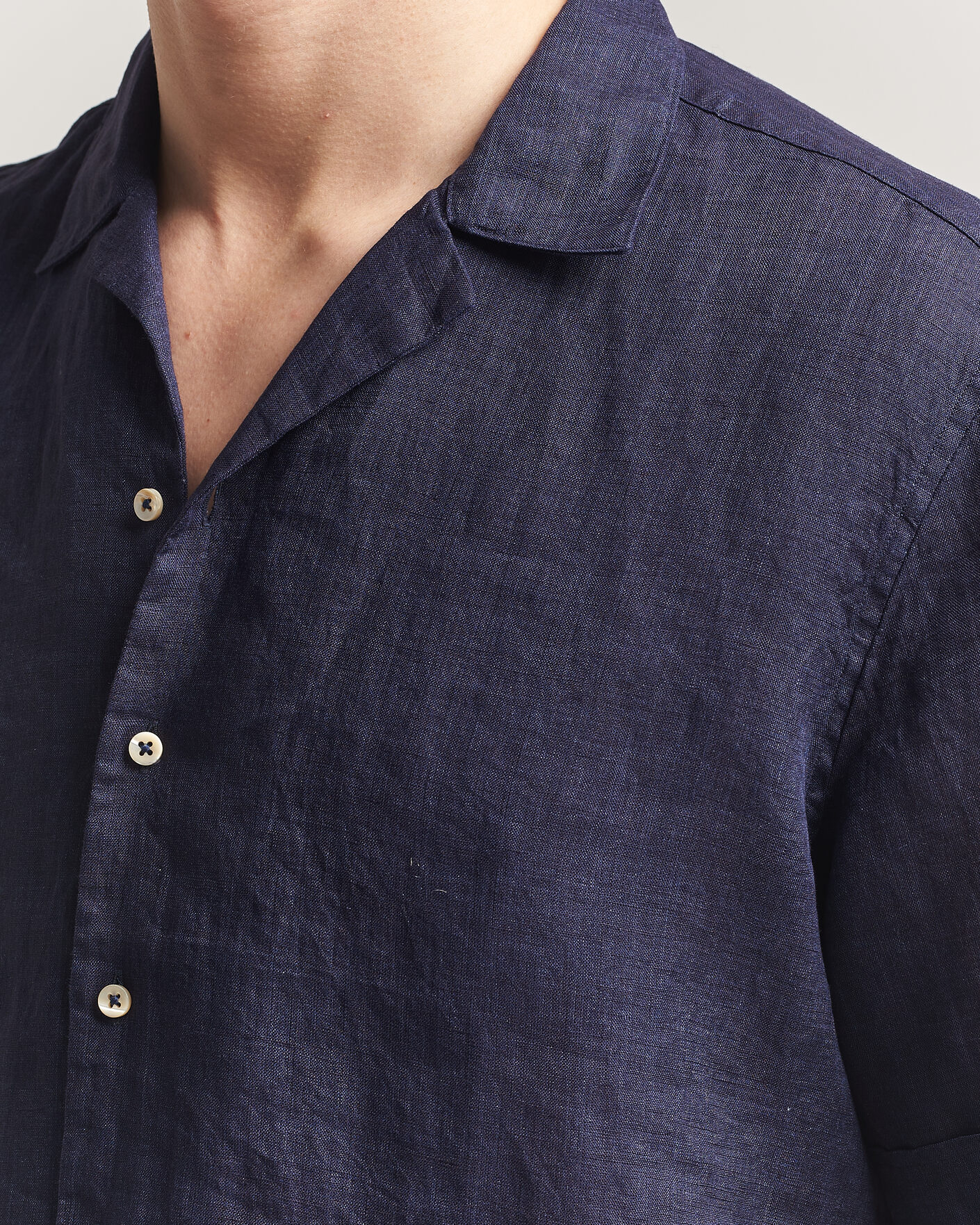 Men | Shirts | Stenströms | Short Sleeve Linen Shirt Navy