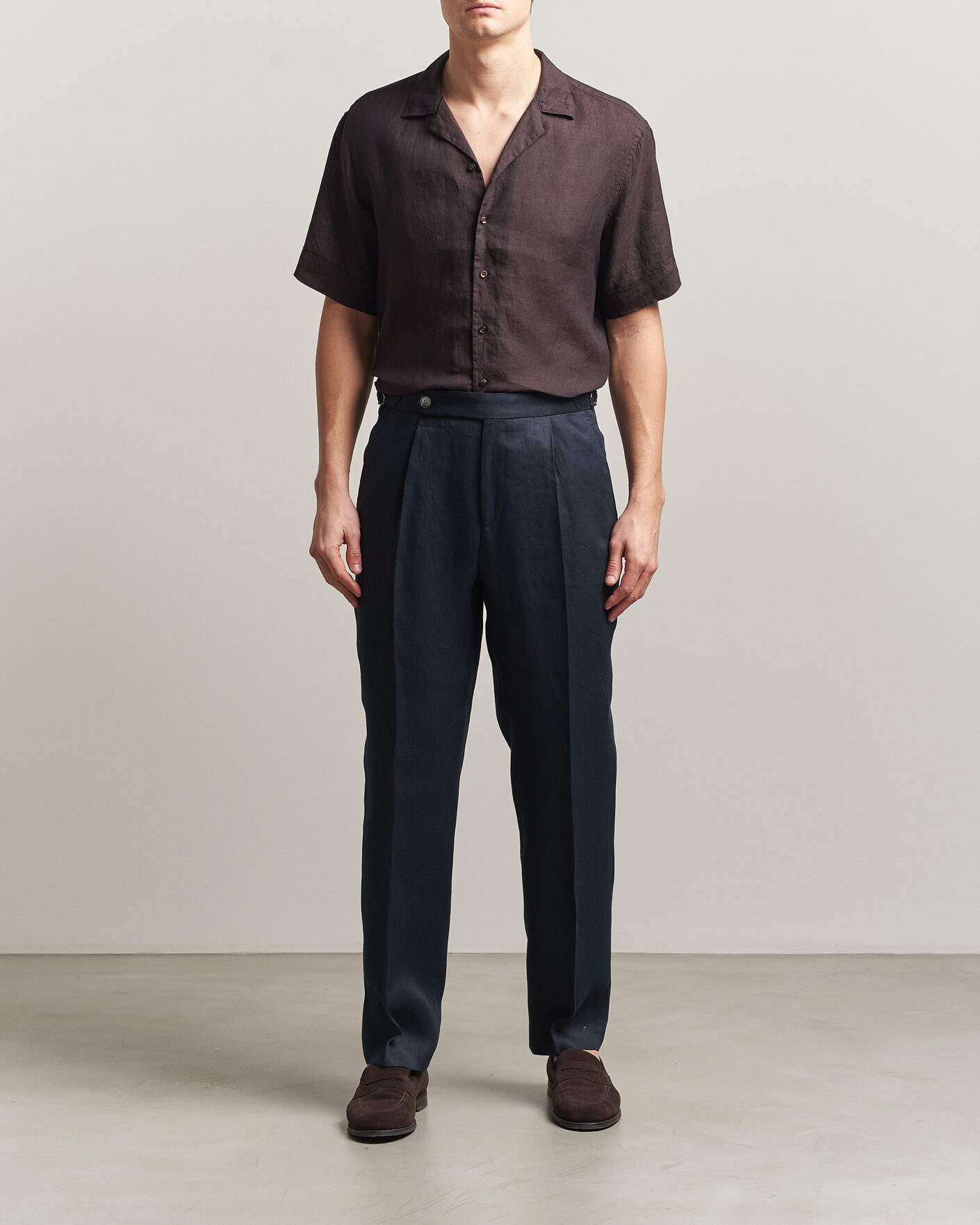 Men | Shirts | Stenströms | Short Sleeve Linen Shirt Dark Brown