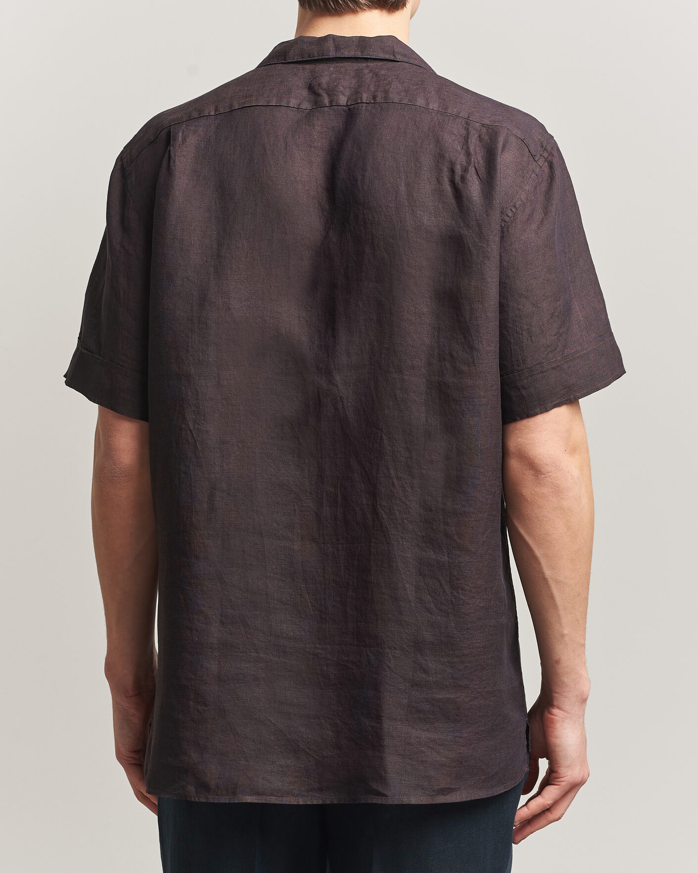 Men | Shirts | Stenströms | Short Sleeve Linen Shirt Dark Brown