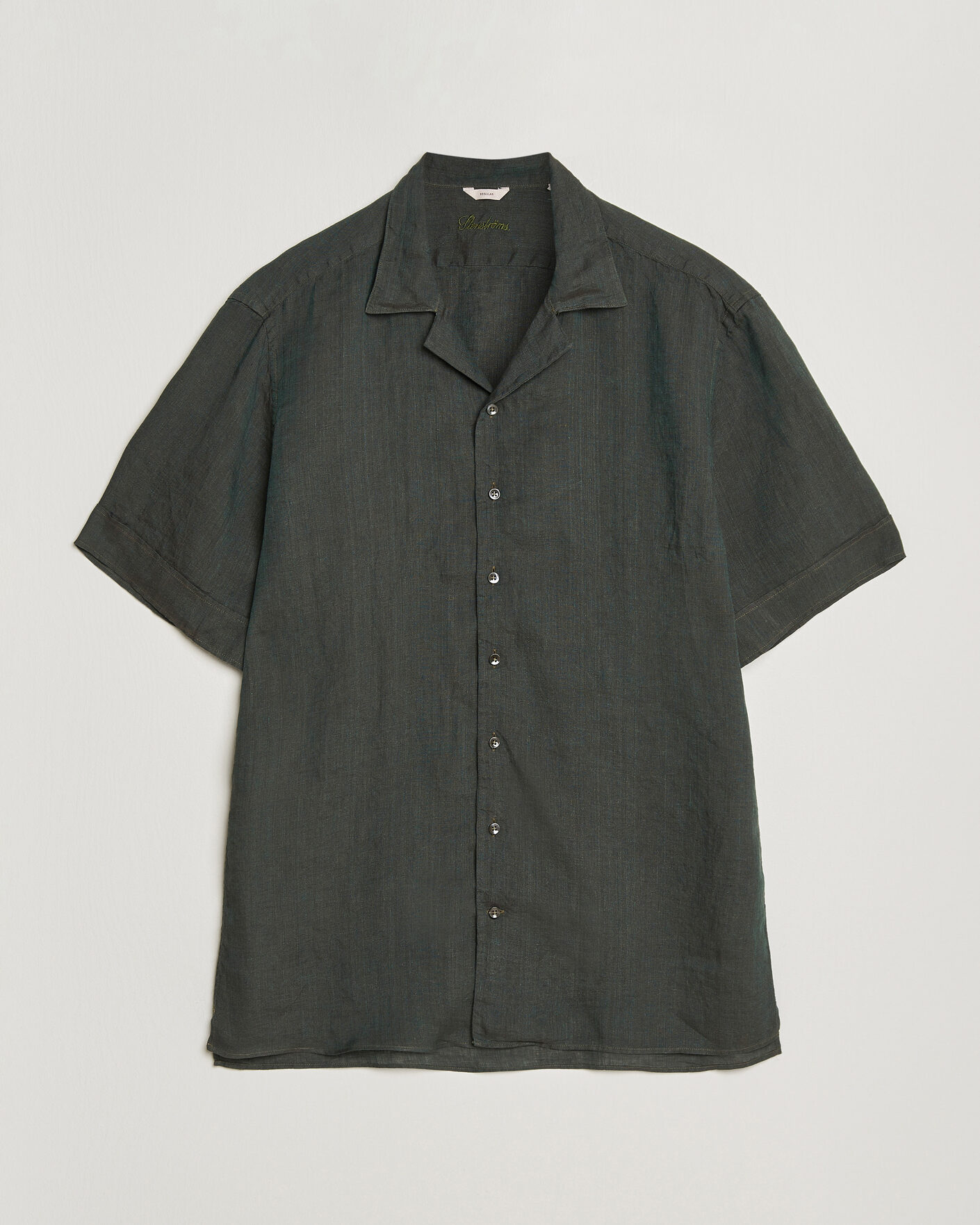 Men | Shirts | Stenströms | Short Sleeve Linen Shirt Dark Green