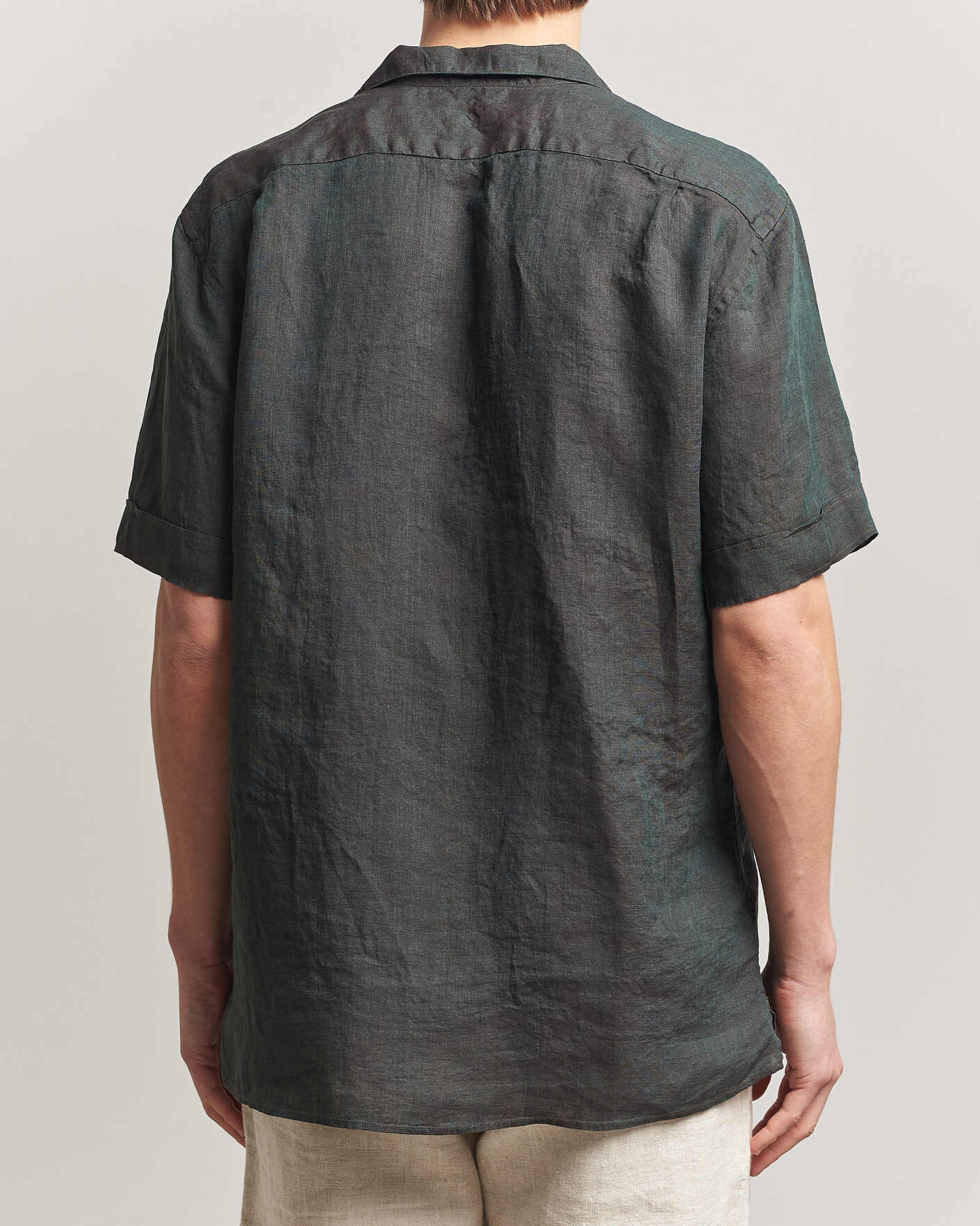 Men | Shirts | Stenströms | Short Sleeve Linen Shirt Dark Green