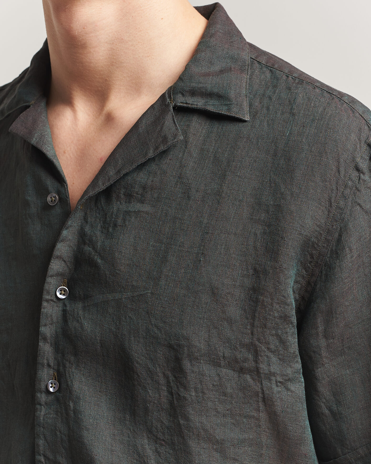Men | Shirts | Stenströms | Short Sleeve Linen Shirt Dark Green