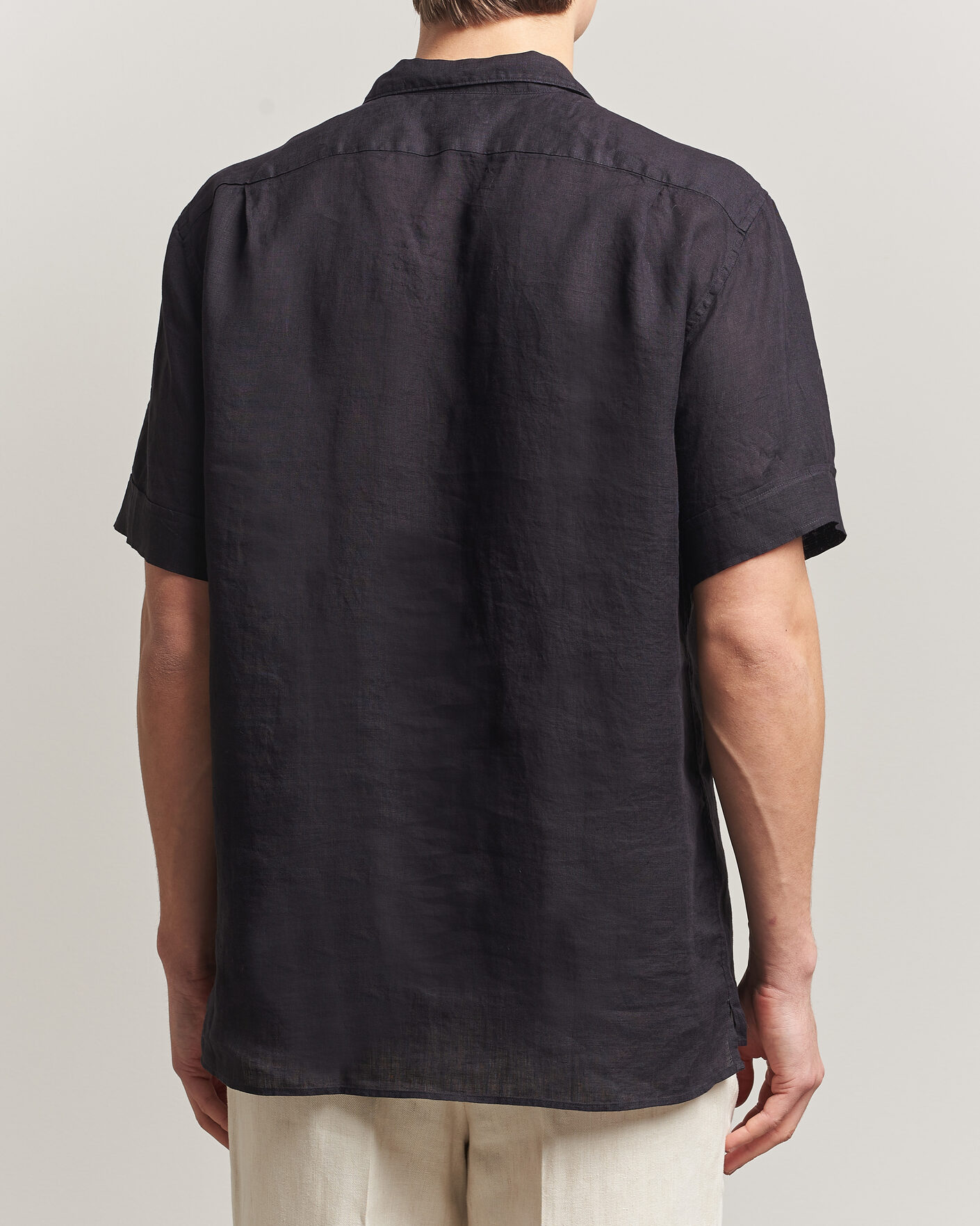 Men | Shirts | Stenströms | Short Sleeve Linen Shirt Black