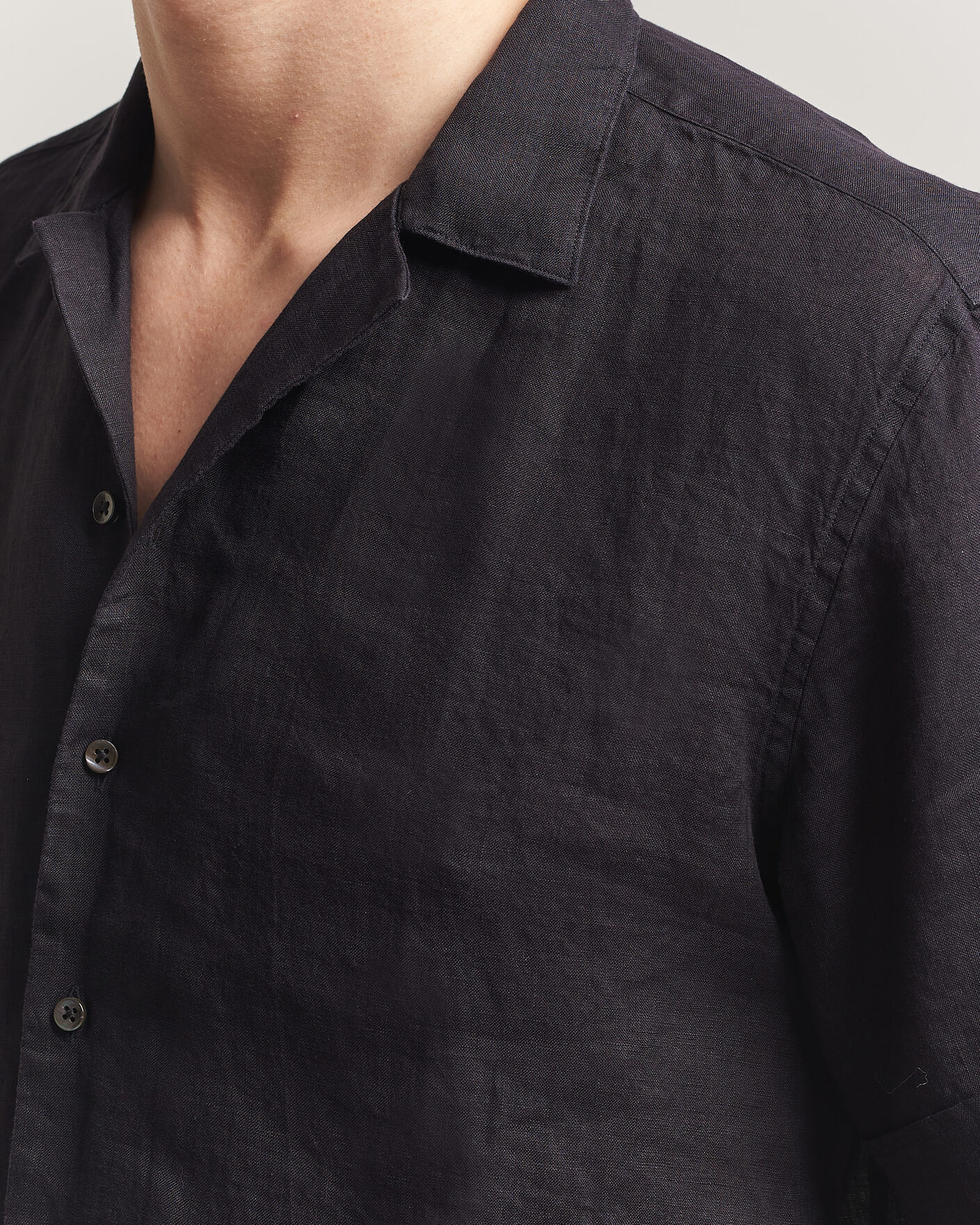 Men | Shirts | Stenströms | Short Sleeve Linen Shirt Black