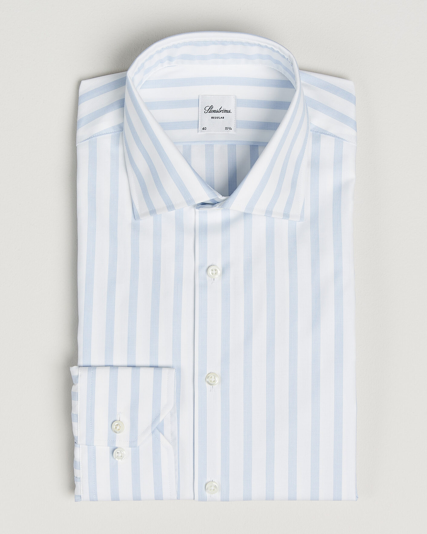 Men | Shirts | Stenströms | Regular Wide Stripe Twill Shirt Light Blue