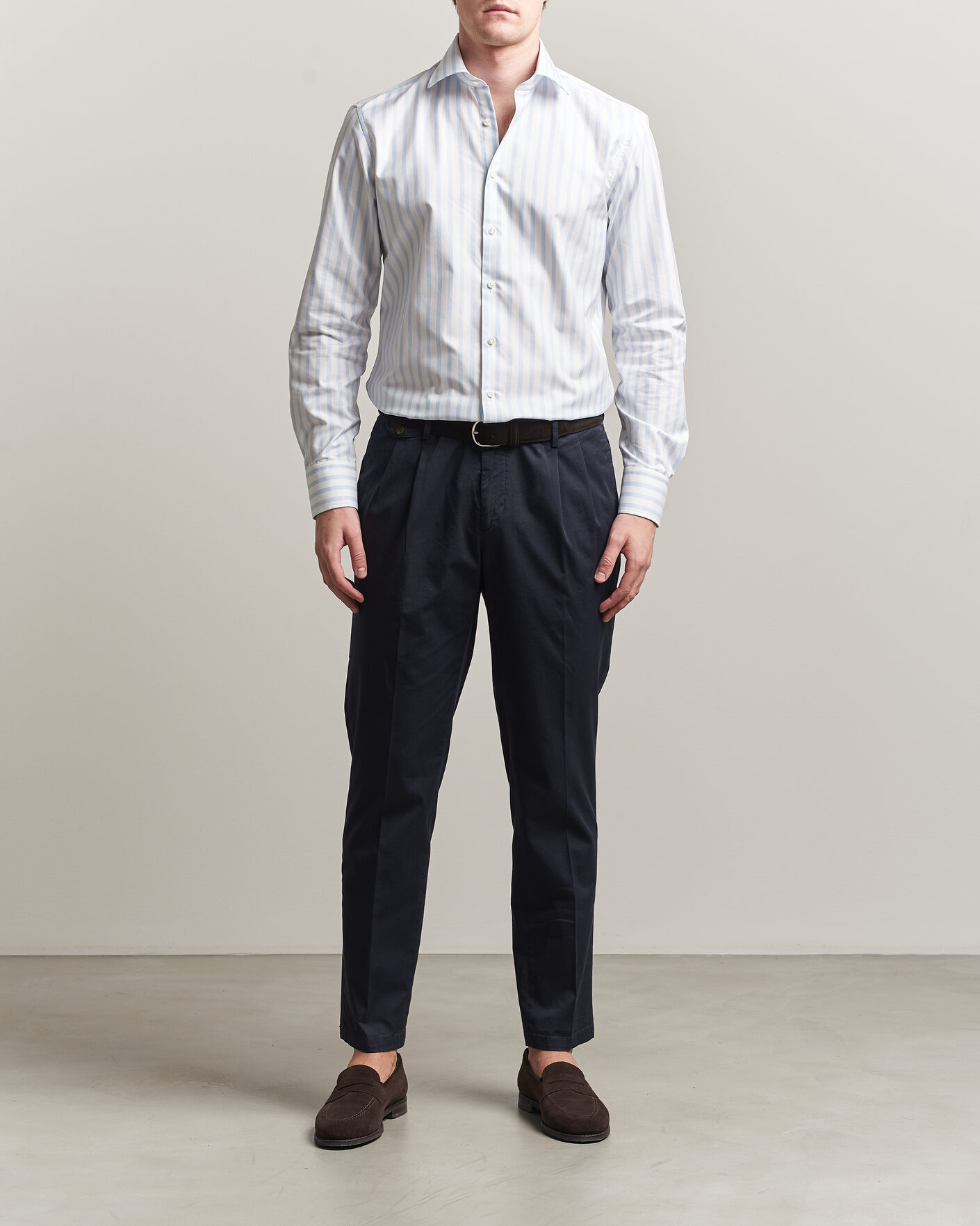 Men | Shirts | Stenströms | Regular Wide Stripe Twill Shirt Light Blue
