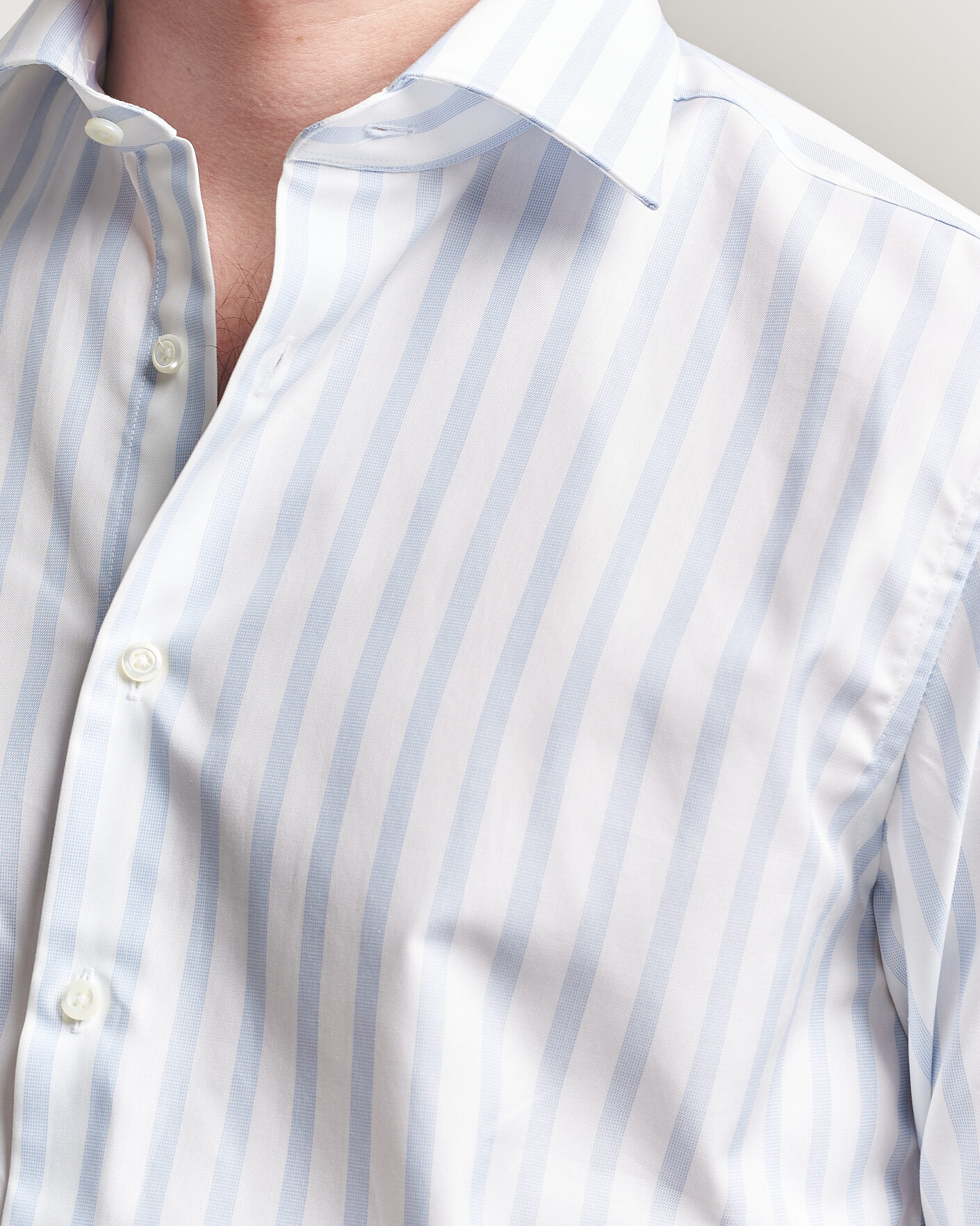 Men | Shirts | Stenströms | Regular Wide Stripe Twill Shirt Light Blue