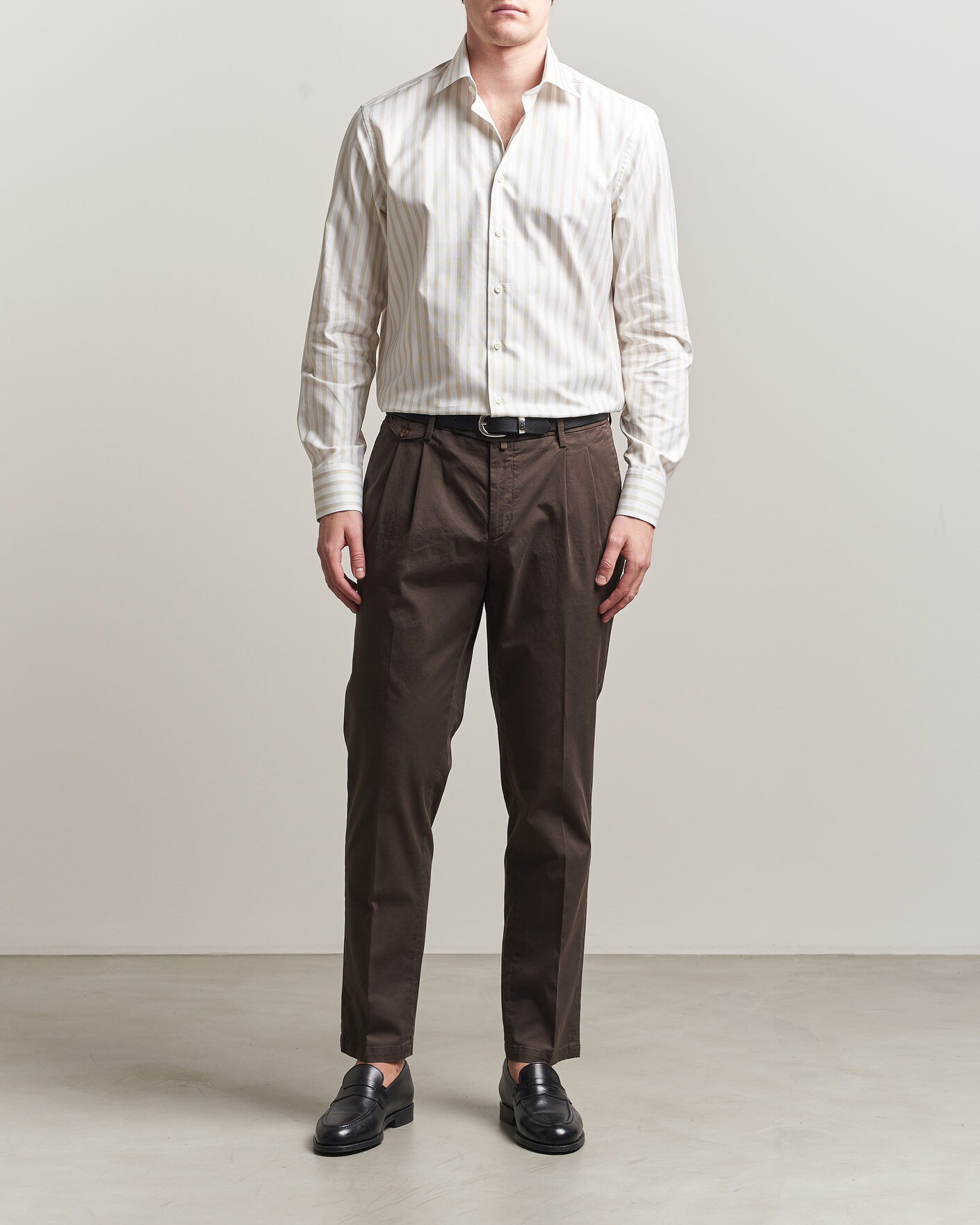 Men | Shirts | Stenströms | Regular Wide Stripe Twill Shirt Beige