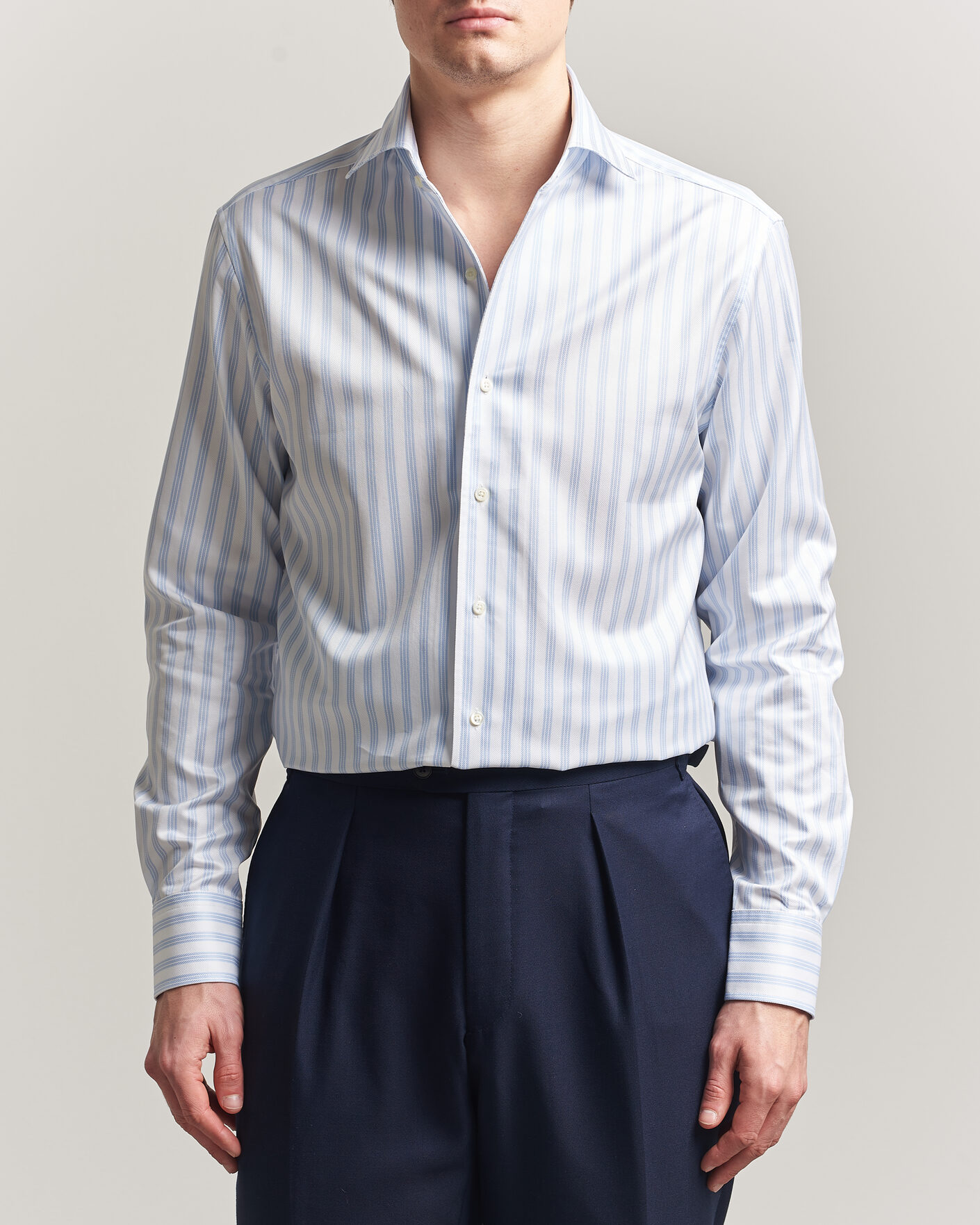 Men | Shirts | Stenströms | Regular Fit One Piece Collar Striped Shirt Blue