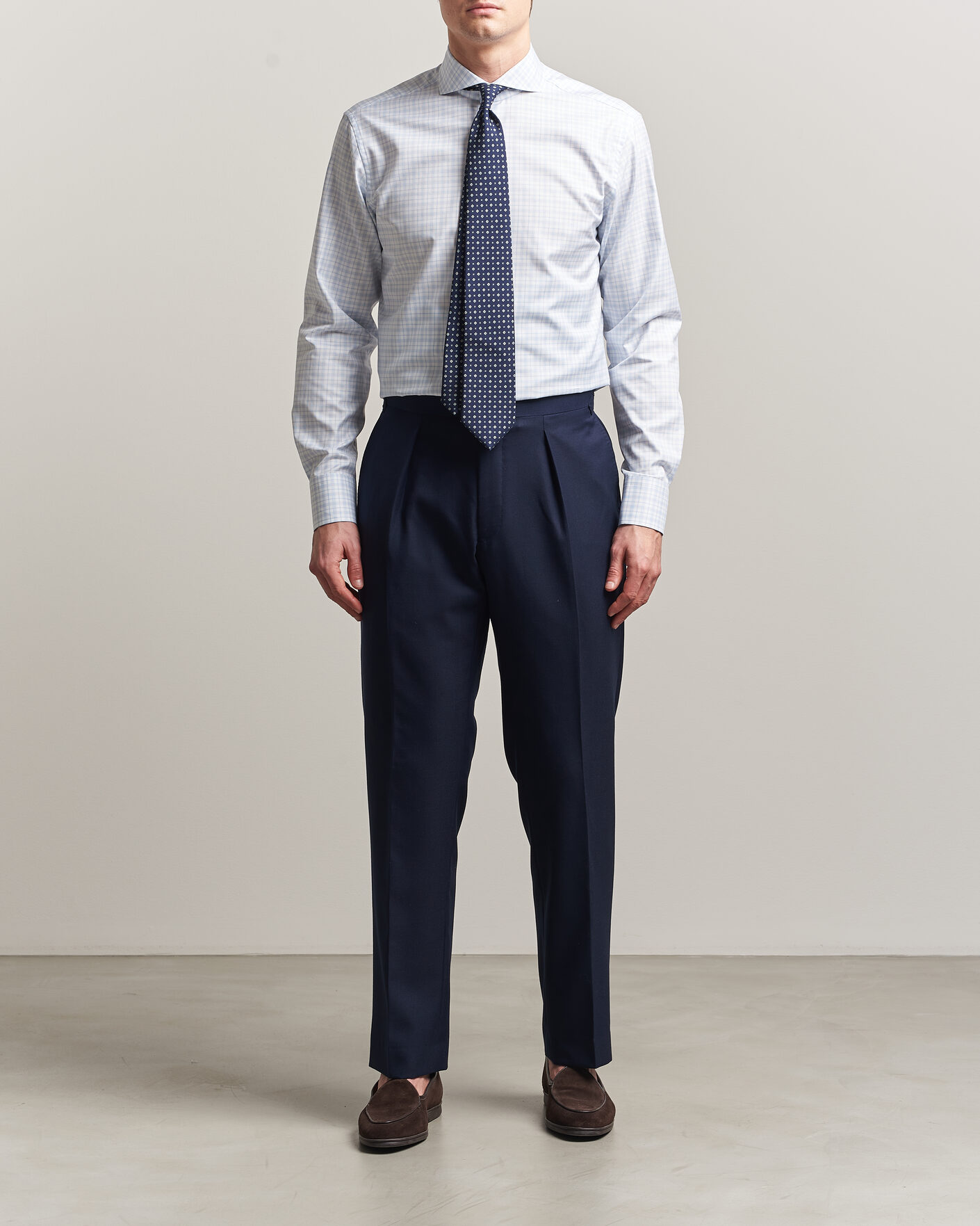 Men | Shirts | Stenströms | Regular Fit Checked Twill Shirt Light Blue