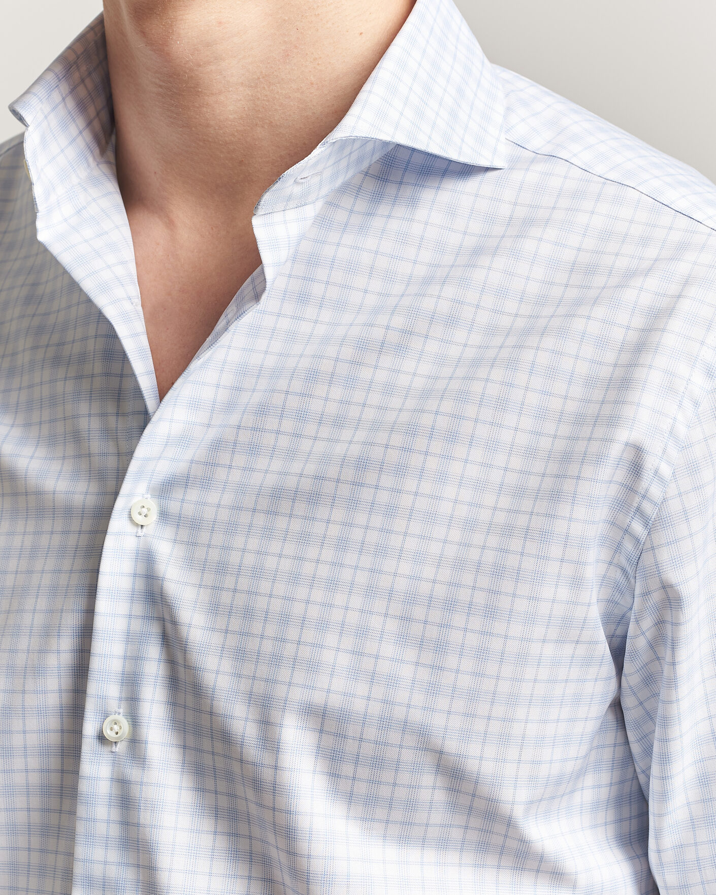 Men | Shirts | Stenströms | Regular Fit Checked Twill Shirt Light Blue