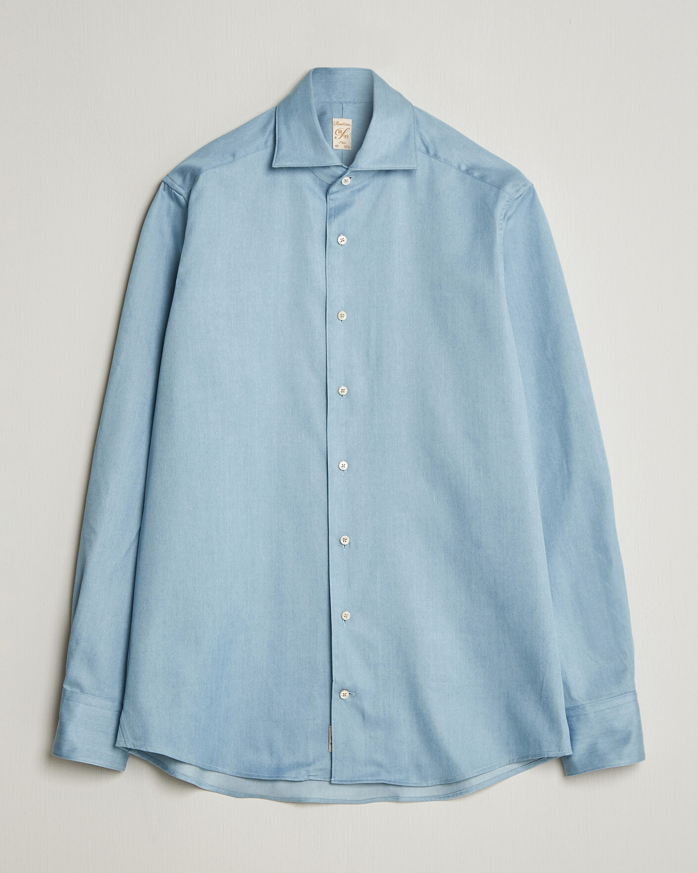 Men | Shirts | Stenströms | 1899 Slim One Piece Washed Denim Shirt Blue