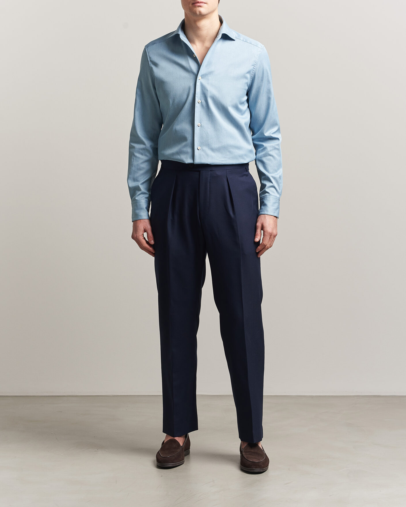 Men | Shirts | Stenströms | 1899 Slim One Piece Washed Denim Shirt Blue