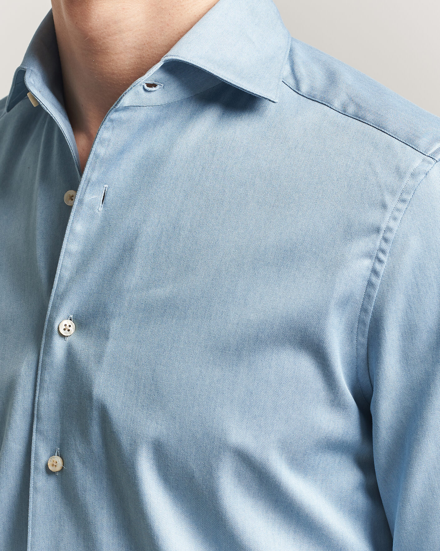 Men | Shirts | Stenströms | 1899 Slim One Piece Washed Denim Shirt Blue