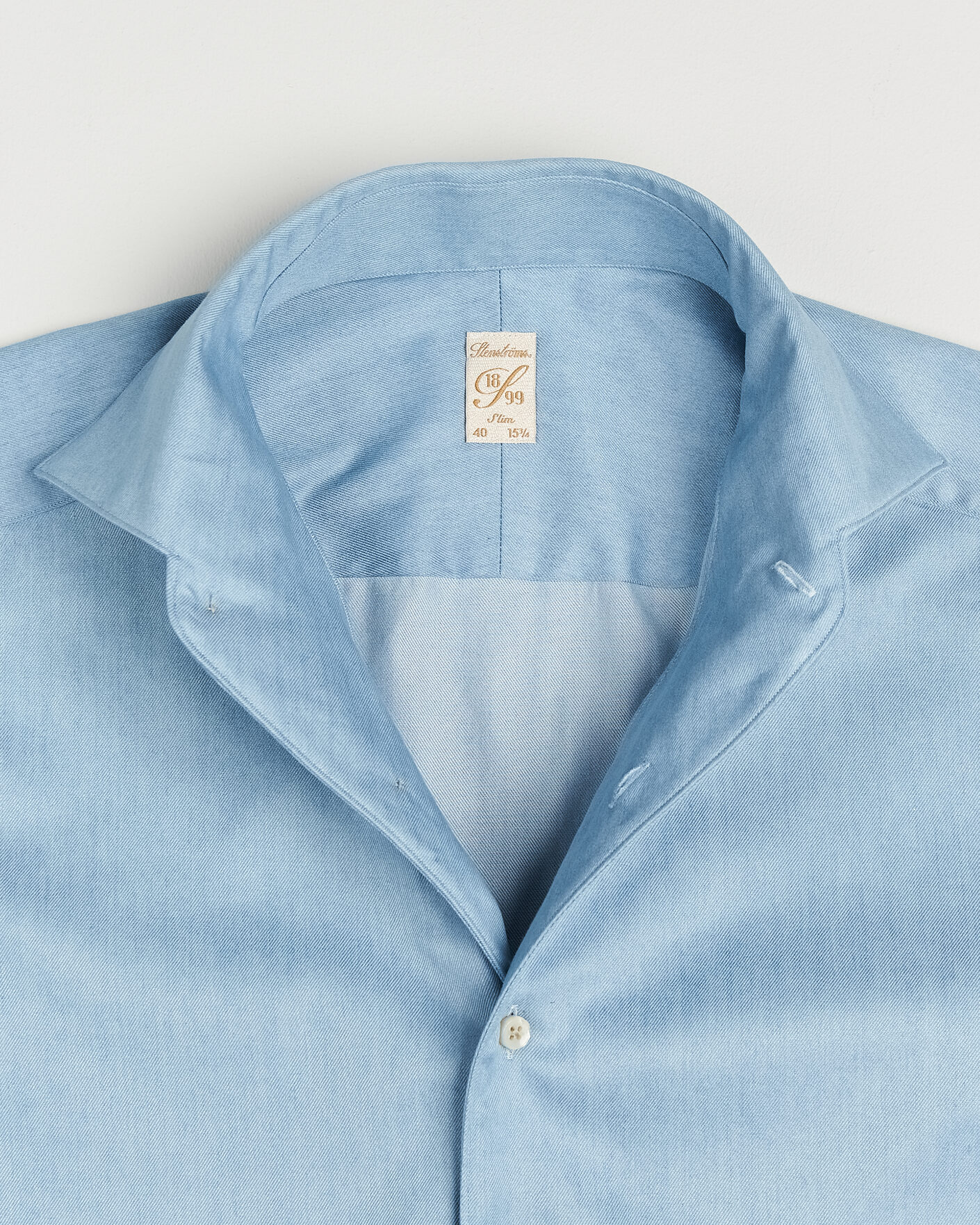 Men | Shirts | Stenströms | 1899 Slim One Piece Washed Denim Shirt Blue