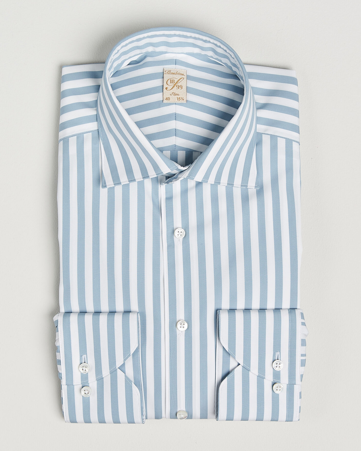 Men | Shirts | Stenströms | 1899 Cotton Twill Striped Shirt Blue