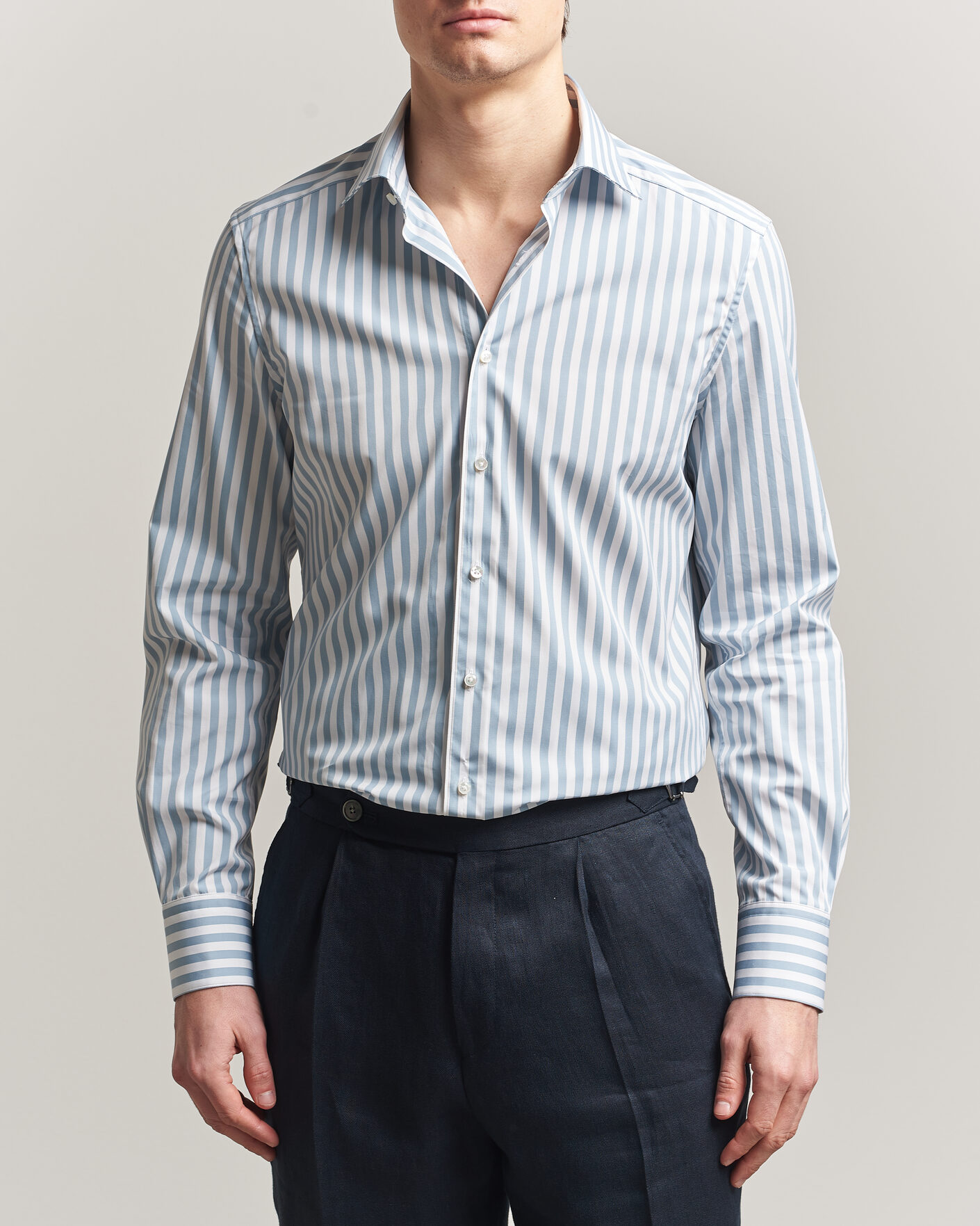 Men | Shirts | Stenströms | 1899 Cotton Twill Striped Shirt Blue
