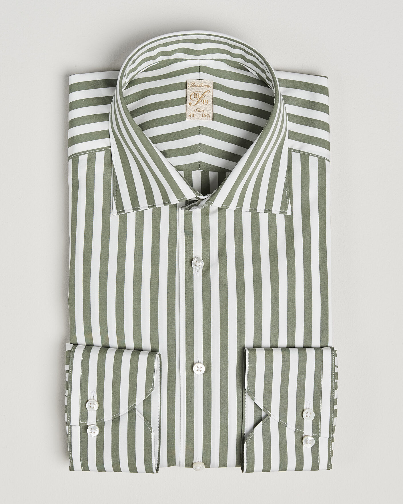 Men | Shirts | Stenströms | 1899 Cotton Twill Striped Shirt Green