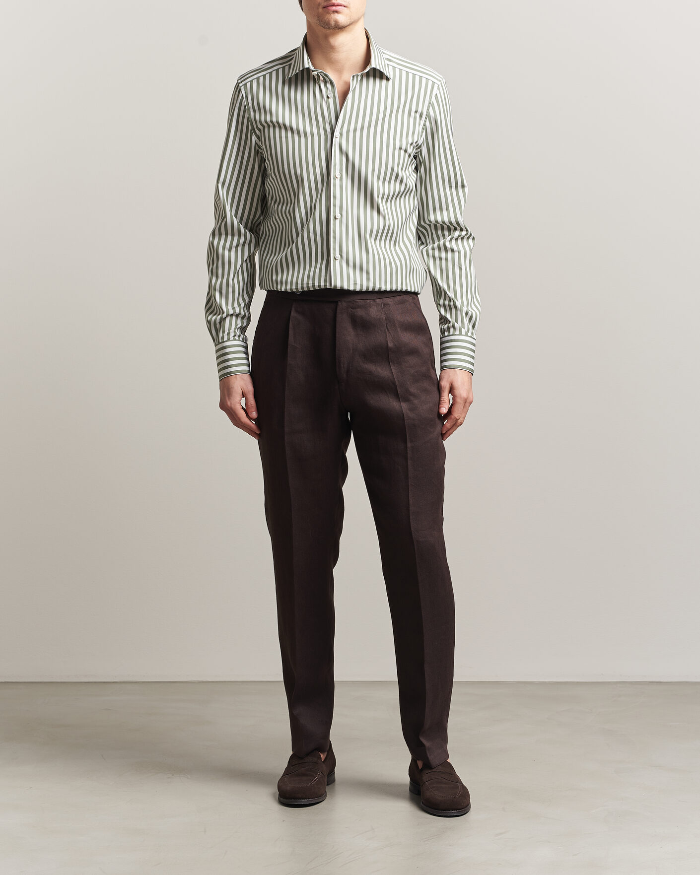 Men | Shirts | Stenströms | 1899 Cotton Twill Striped Shirt Green